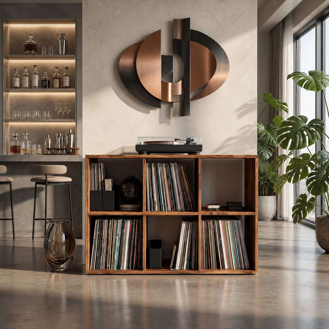 Mid Century Vinyl Record Storage Cabinet Modern Home - product view 3