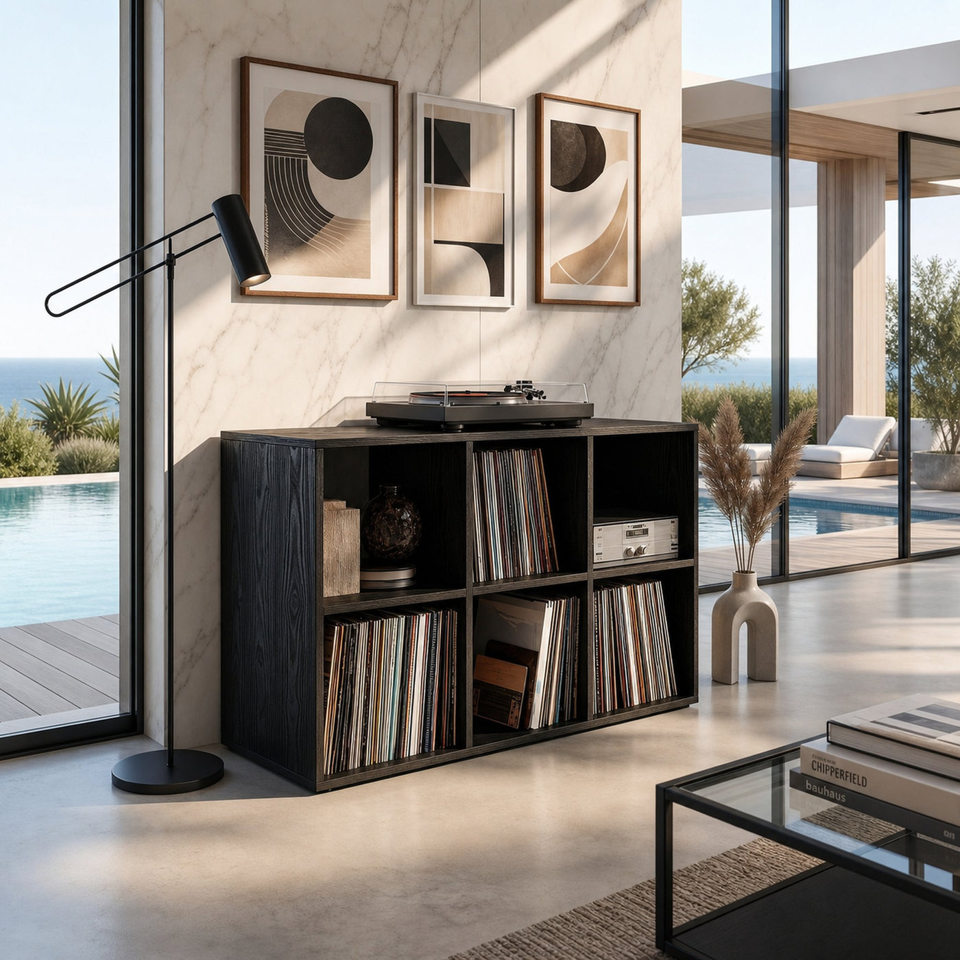 Mid Century Vinyl Record Storage Cabinet Modern Home - product view 4