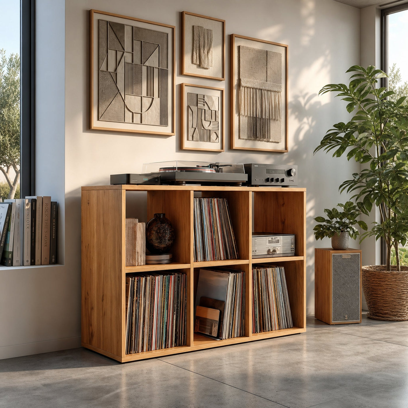 Mid Century Vinyl Record Storage Cabinet Modern Home - product view 5