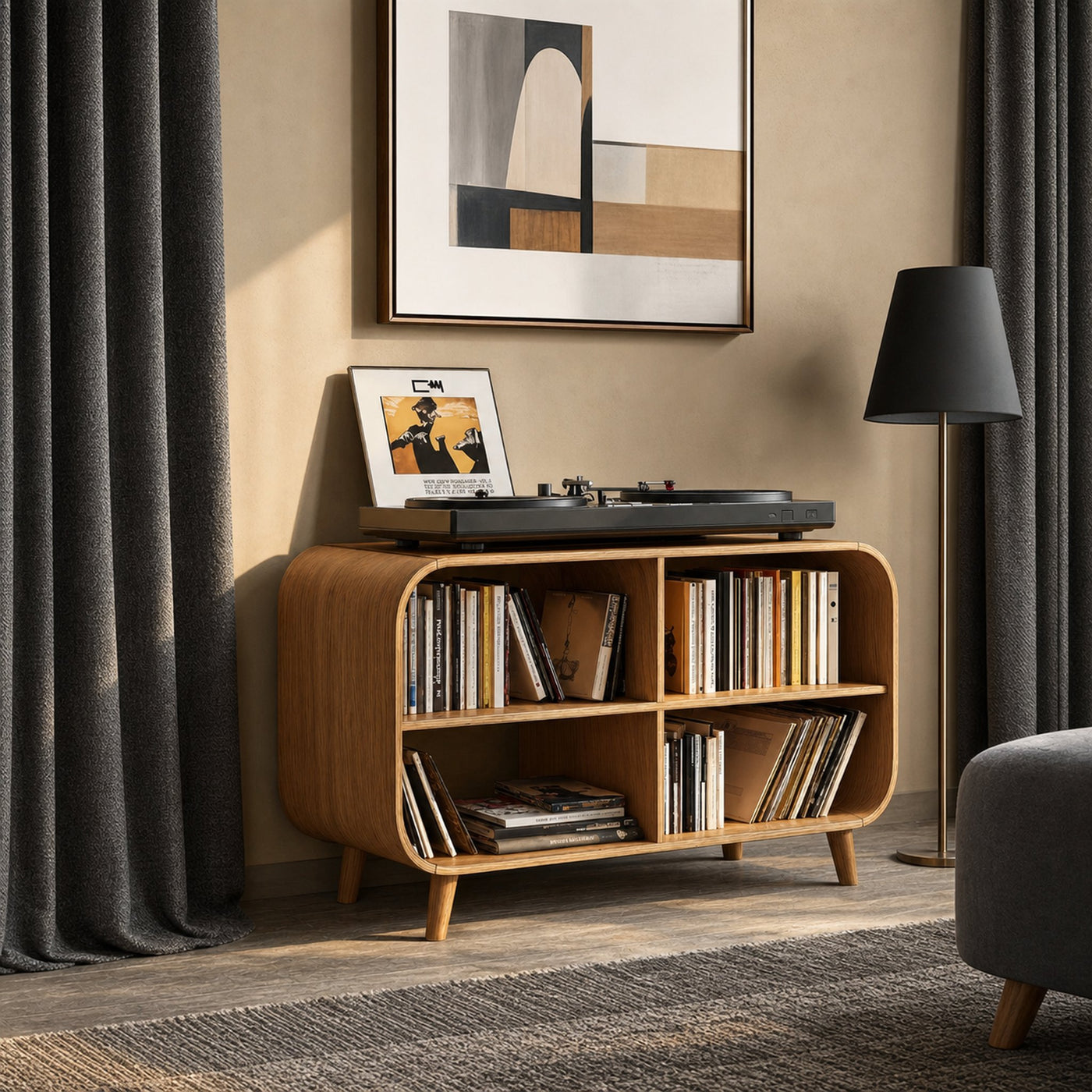 Mid Century Vinyl Record Storage Stand For Entryway Design - product view 2