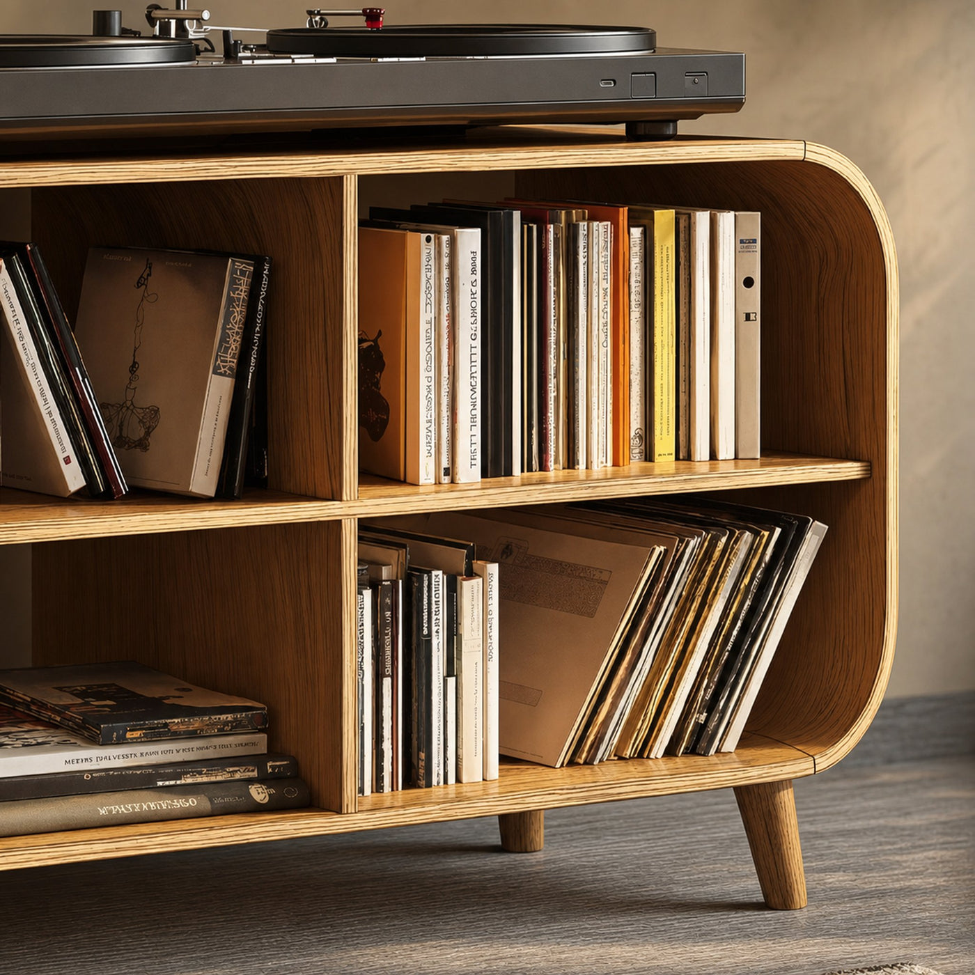 Mid Century Vinyl Record Storage Stand For Entryway Design - product view 4