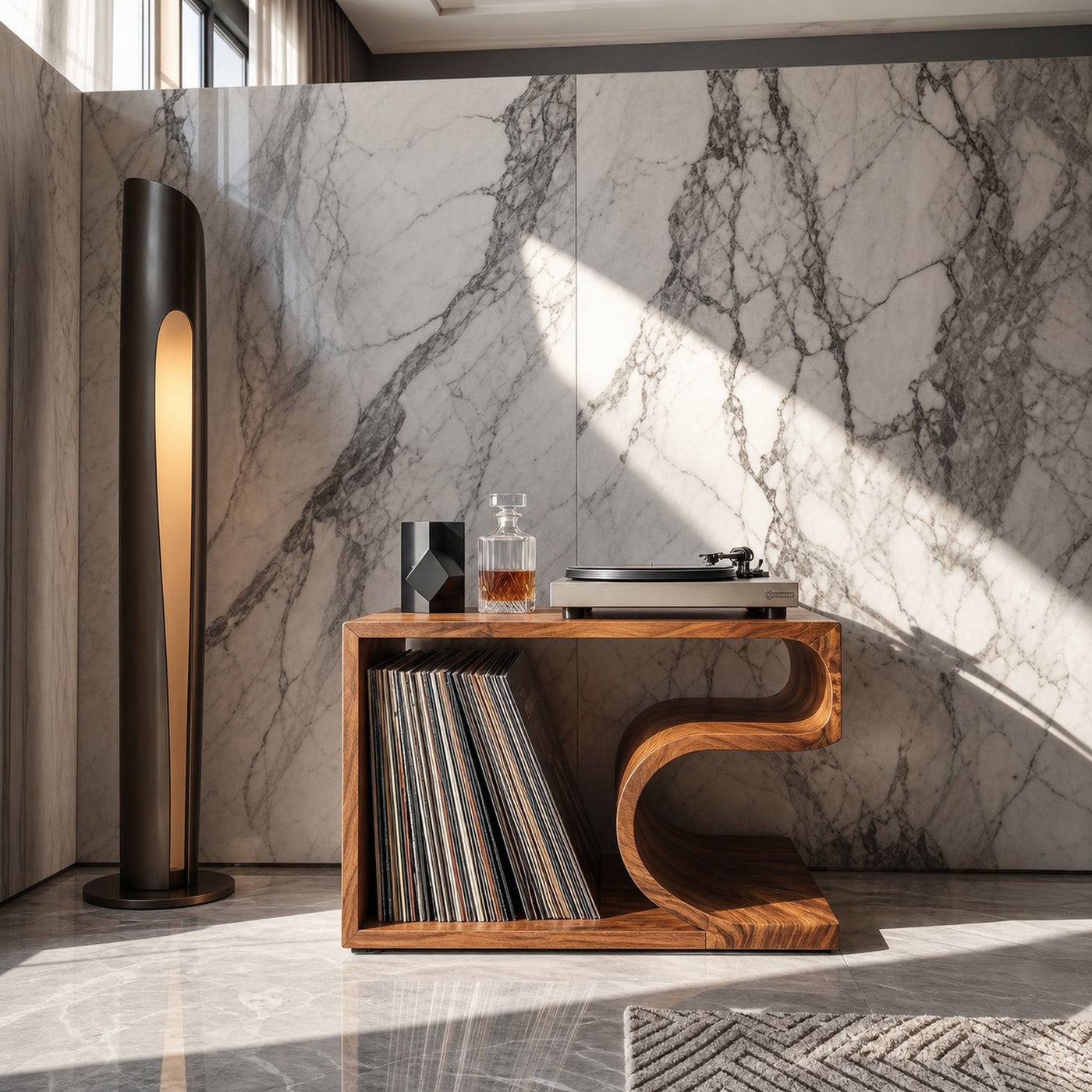 Mid Century Vinyl Storage Stand Music Studio - product view 2