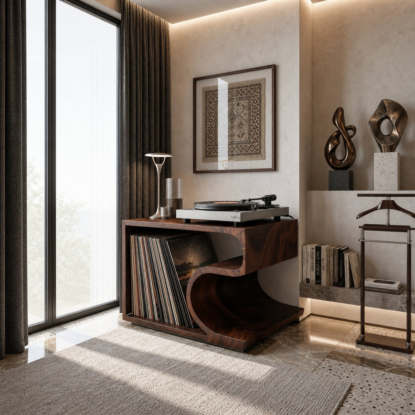Mid Century Vinyl Storage Stand Music Studio - product view 7