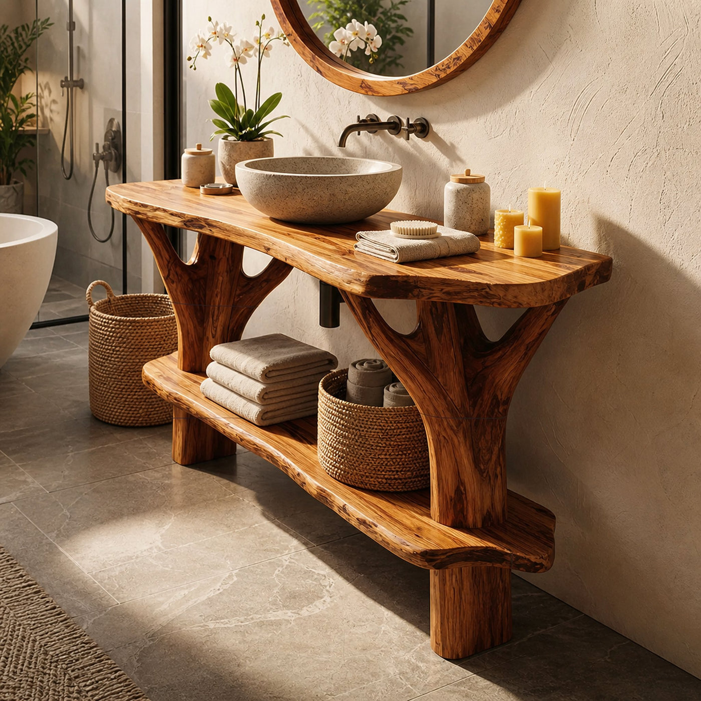 Mid Century Wood Bathroom Vanity For Primary Bathroom