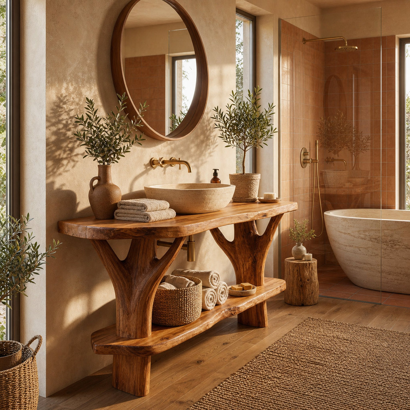 Mid Century Wood Bathroom Vanity For Primary Bathroom - product view 2