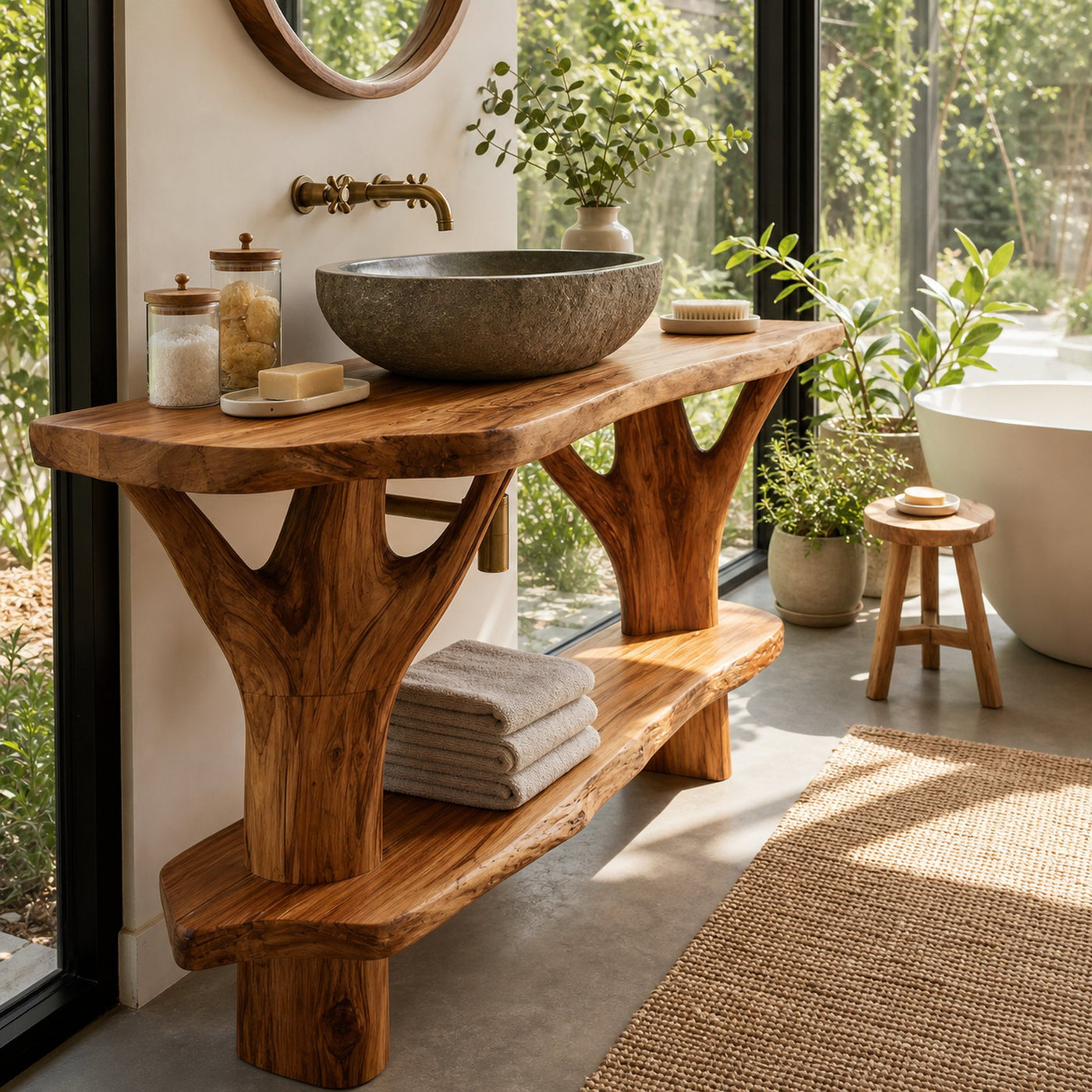 Mid Century Wood Bathroom Vanity For Primary Bathroom - product view 3