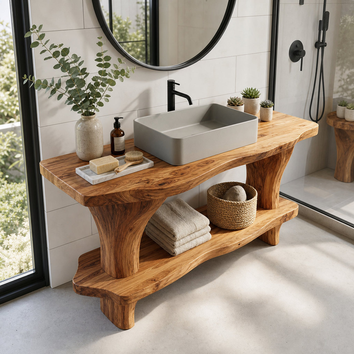 Mid Century Wood Bathroom Vanity For Primary Bathroom - product view 6