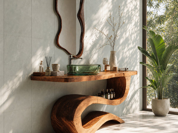 Mid Century Wood Vanity For Contemporary Bathroom Look