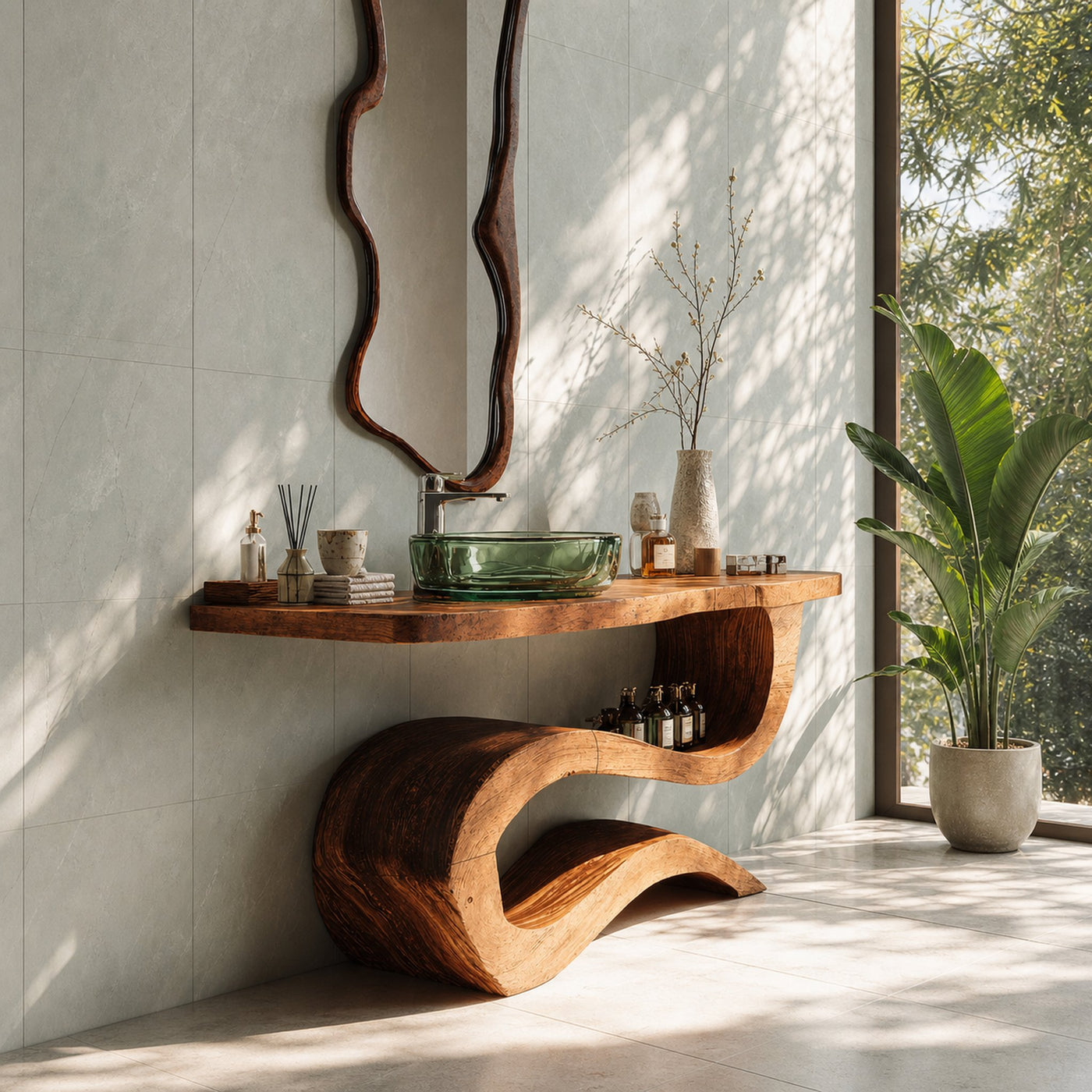 Mid Century Wood Vanity For Contemporary Bathroom Look