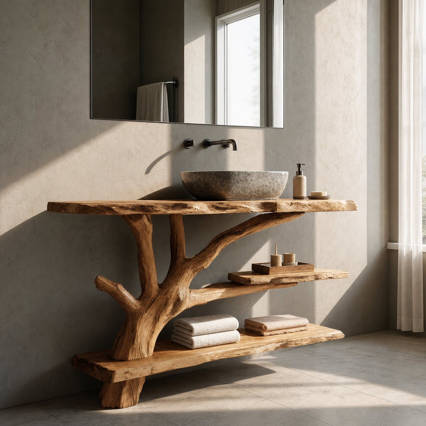 Mid Century Wooden Live Edge Bathroom Vanity For Bathroom Design - product view 5