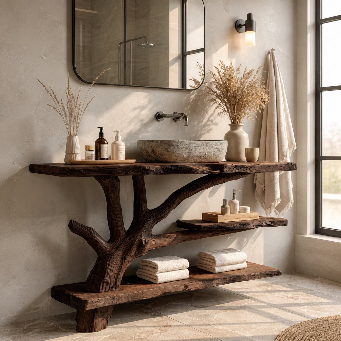 Mid Century Wooden Live Edge Bathroom Vanity For Bathroom Design - product view 7