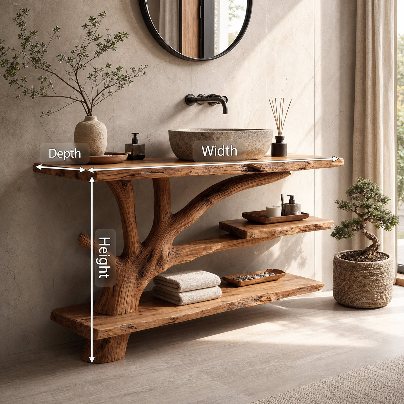 Mid Century Wooden Live Edge Bathroom Vanity For Bathroom Design - product view 8