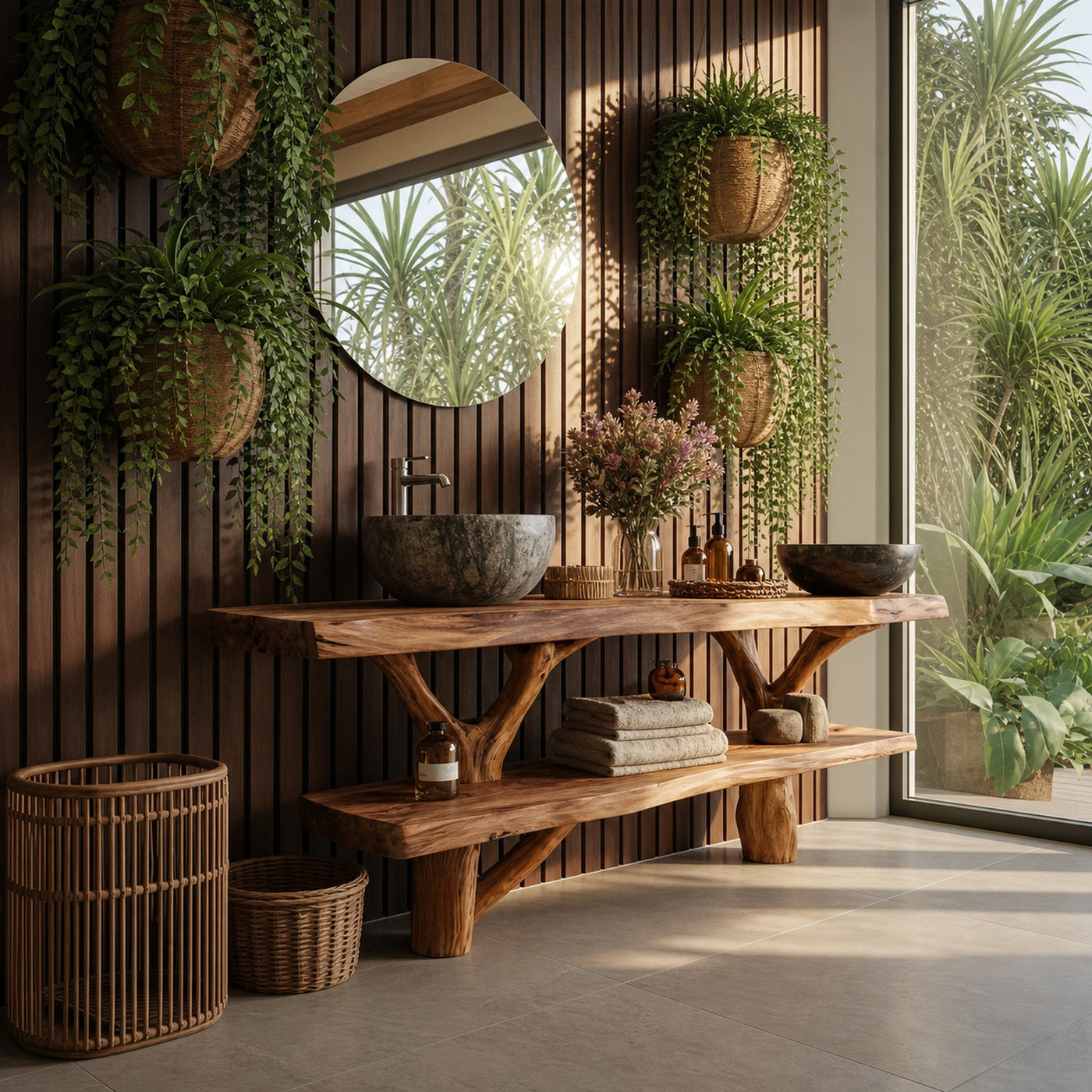 Mid Century Wooden Live Edge Bathroom Vanity For Elegant Bathroom Decor - product view 2