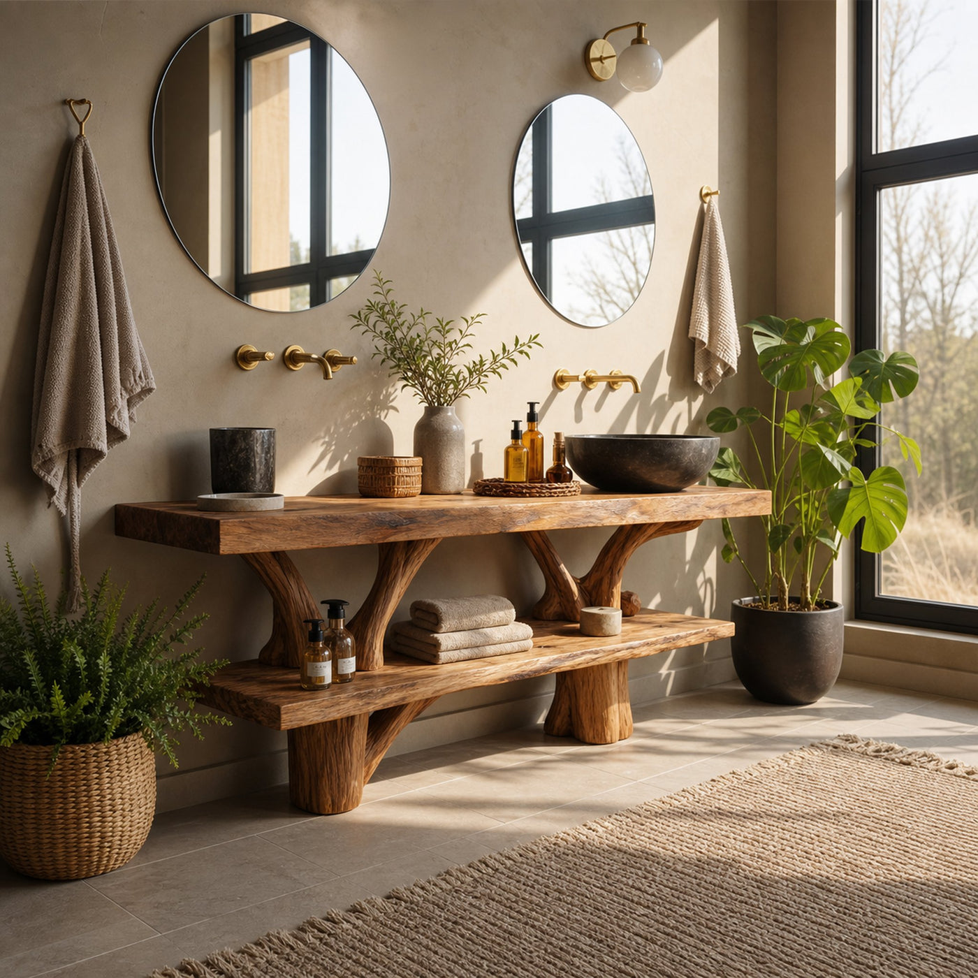 Mid Century Wooden Live Edge Bathroom Vanity For Elegant Bathroom Decor - product view 3