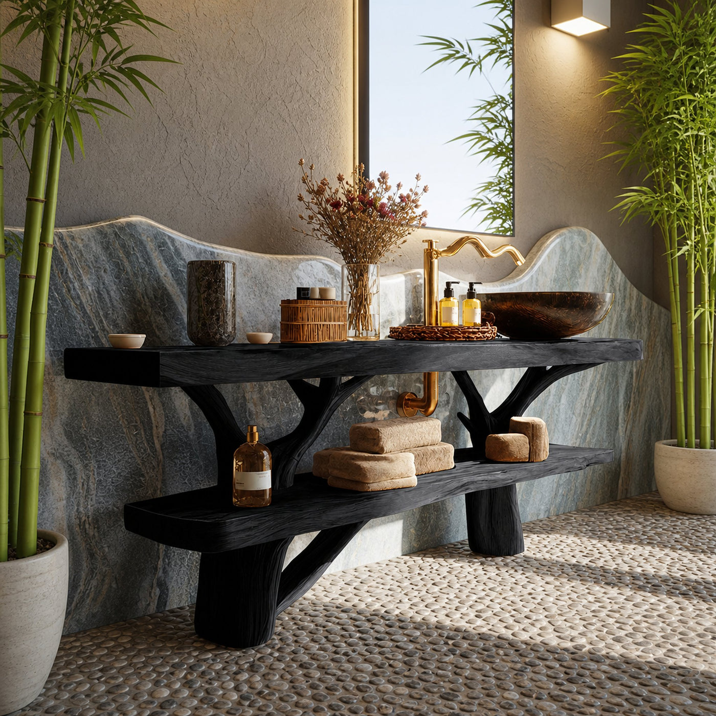 Mid Century Wooden Live Edge Bathroom Vanity For Elegant Bathroom Decor - product view 4