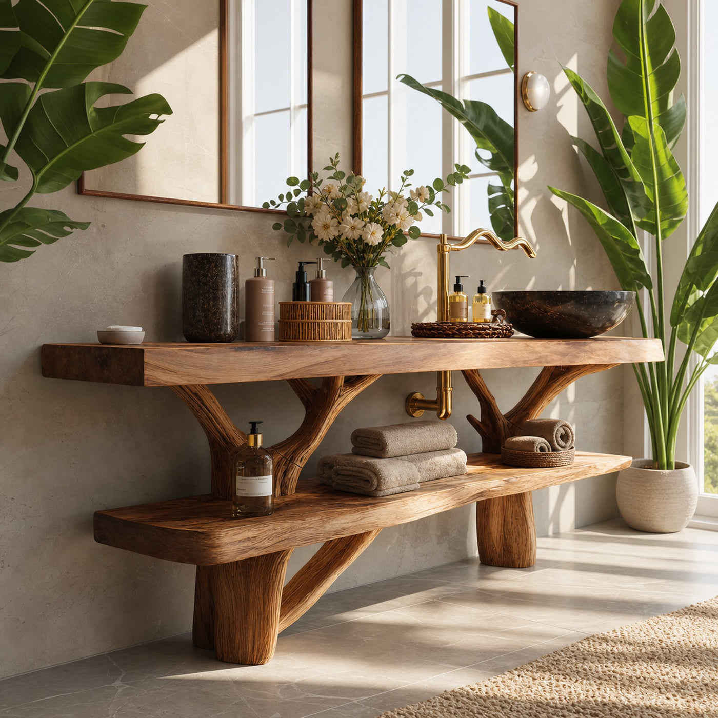 Mid Century Wooden Live Edge Bathroom Vanity For Elegant Bathroom Decor - product view 6
