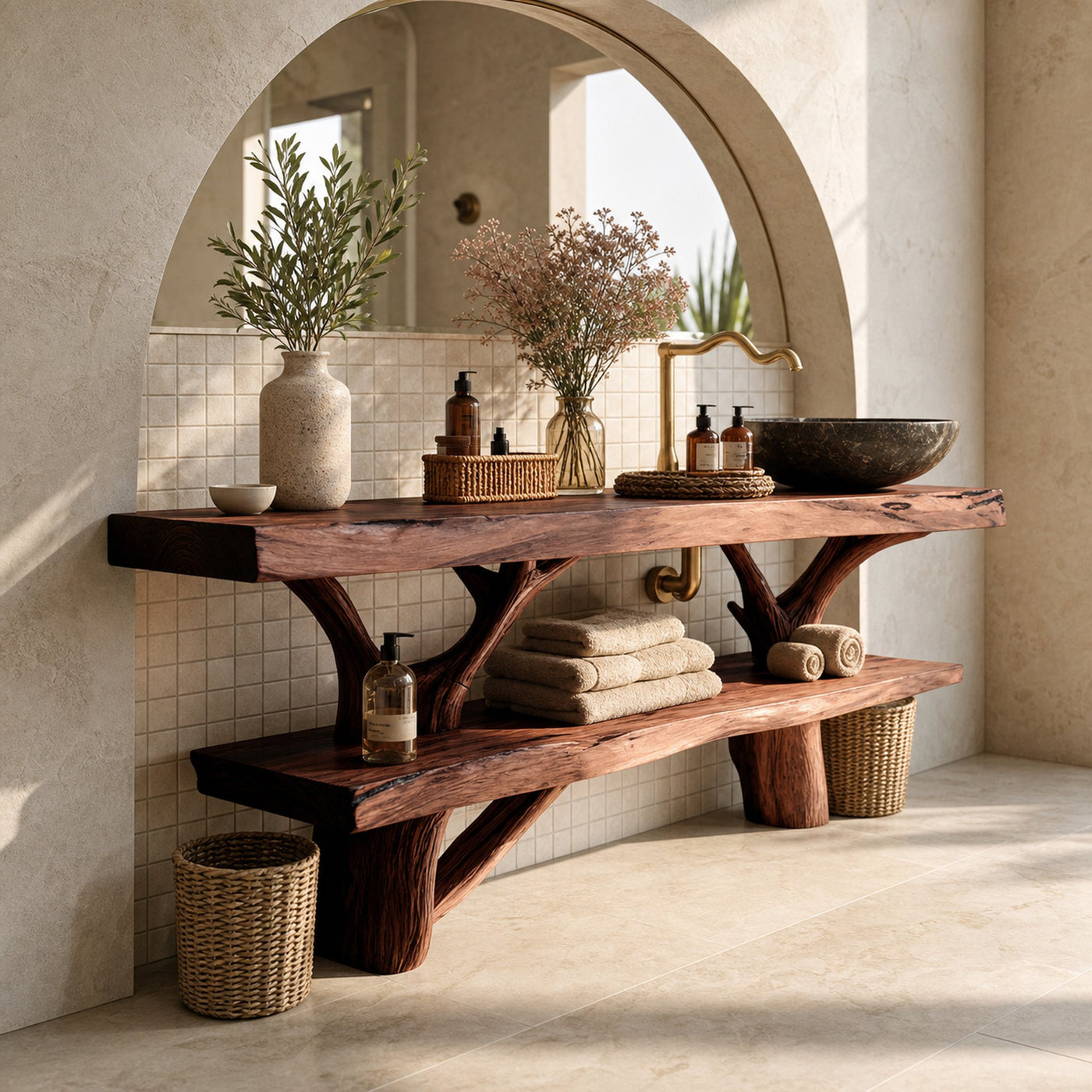 Mid Century Wooden Live Edge Bathroom Vanity For Elegant Bathroom Decor - product view 7