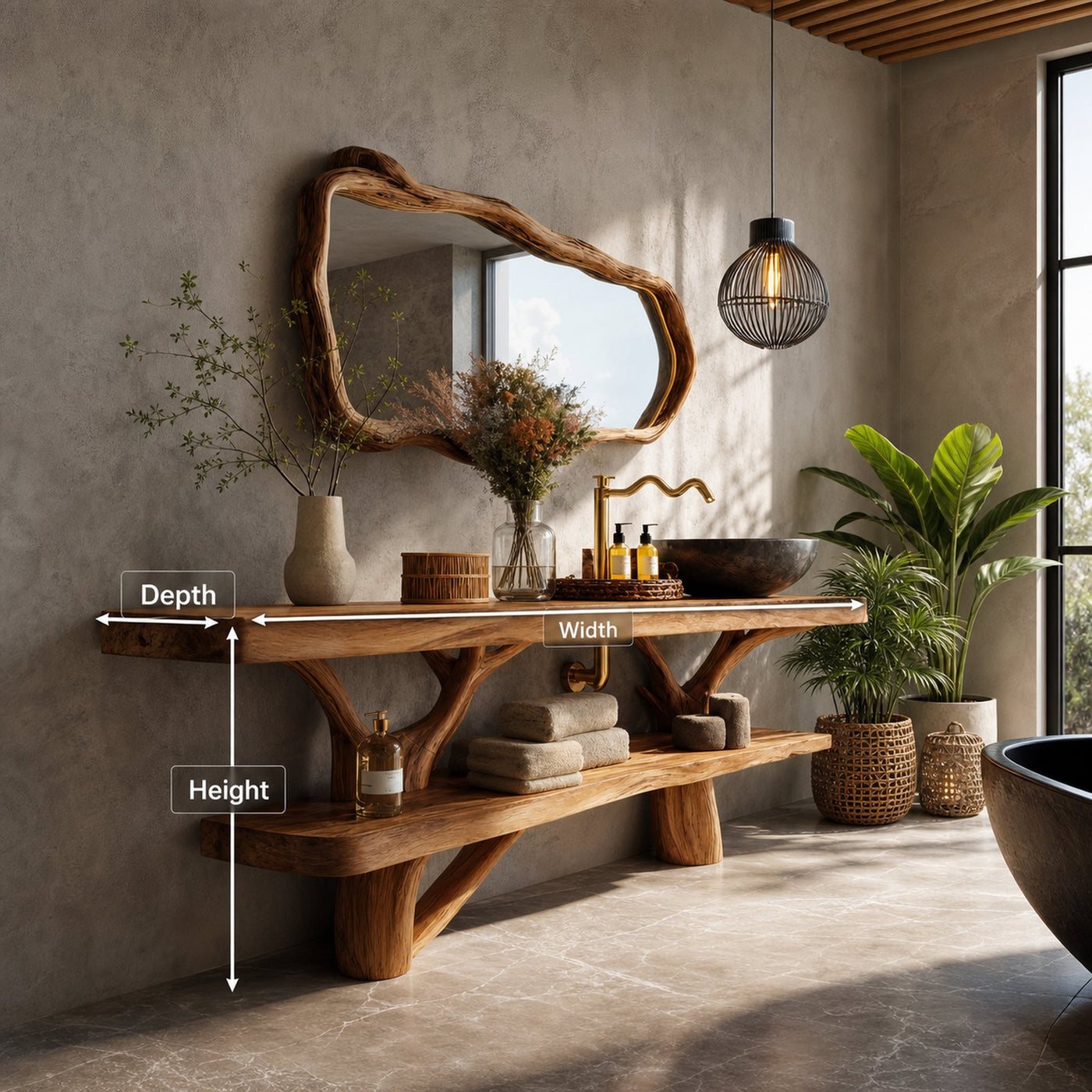 Mid Century Wooden Live Edge Bathroom Vanity For Elegant Bathroom Decor - product view 8