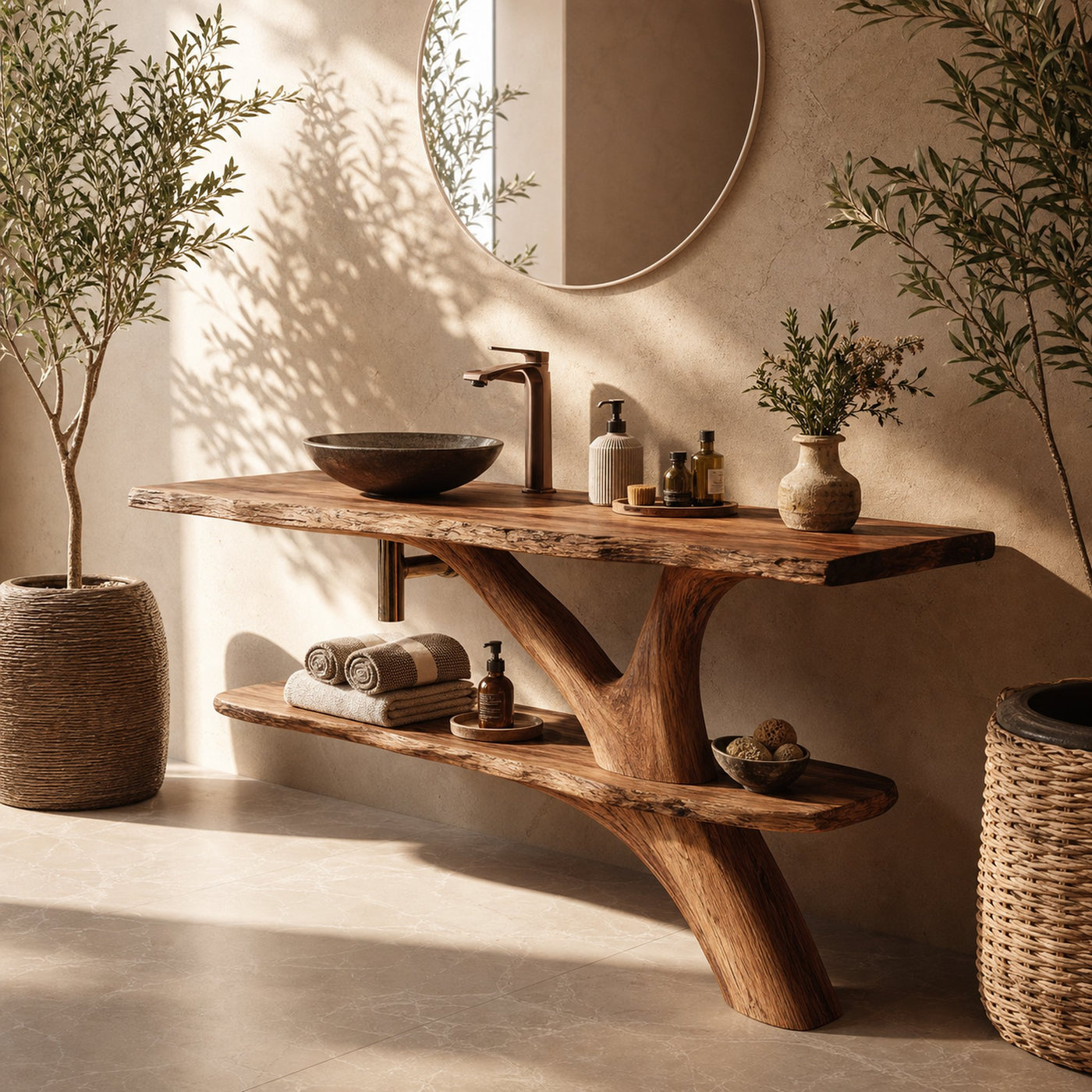 Mid Century Wooden Live Edge Bathroom Vanity For Luxury Home Decor - product view 2