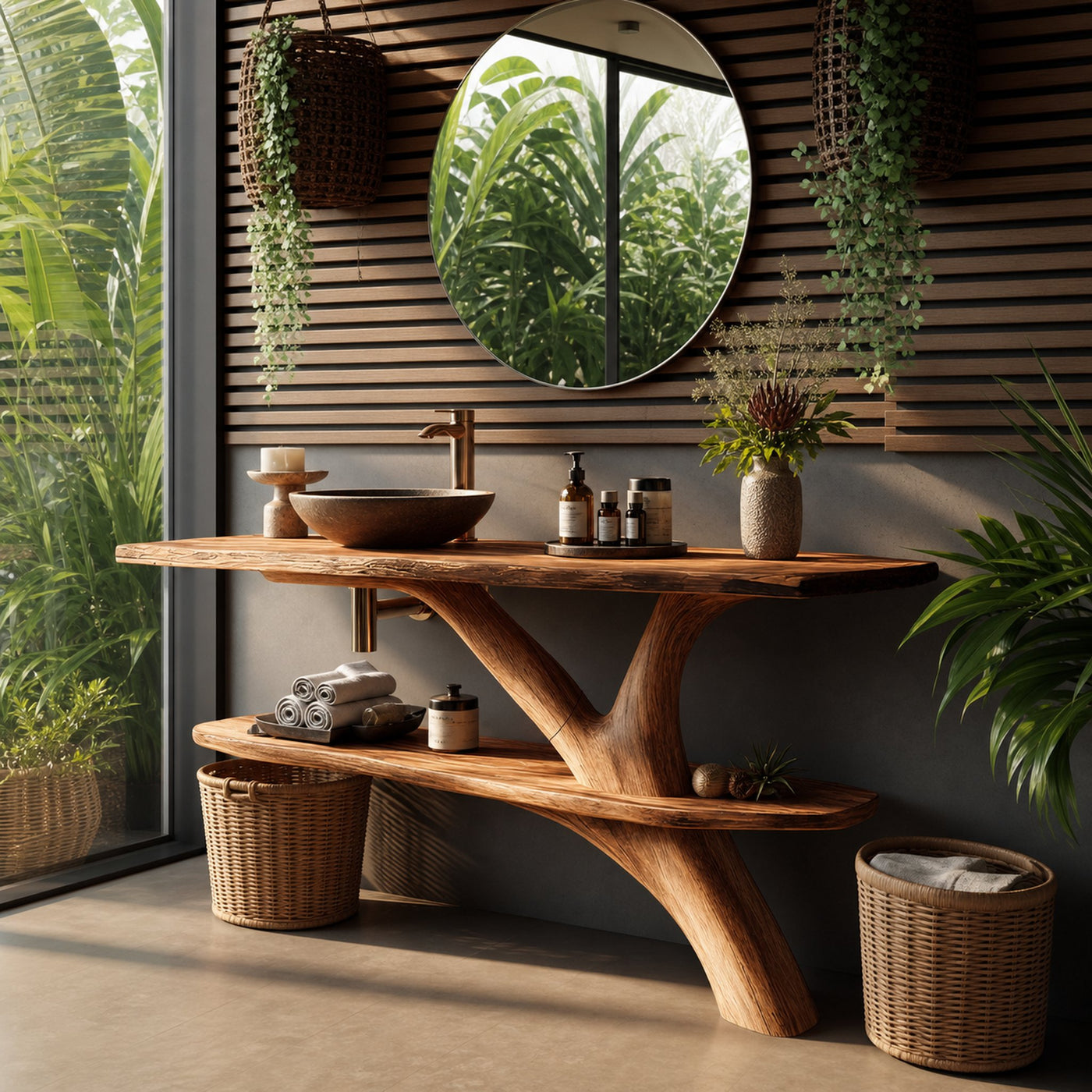 Mid Century Wooden Live Edge Bathroom Vanity For Luxury Home Decor - product view 3