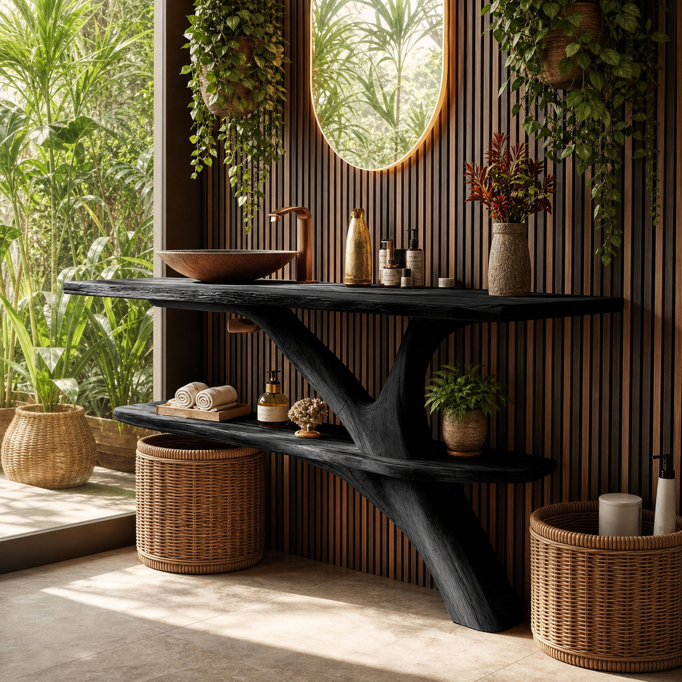 Mid Century Wooden Live Edge Bathroom Vanity For Luxury Home Decor - product view 4