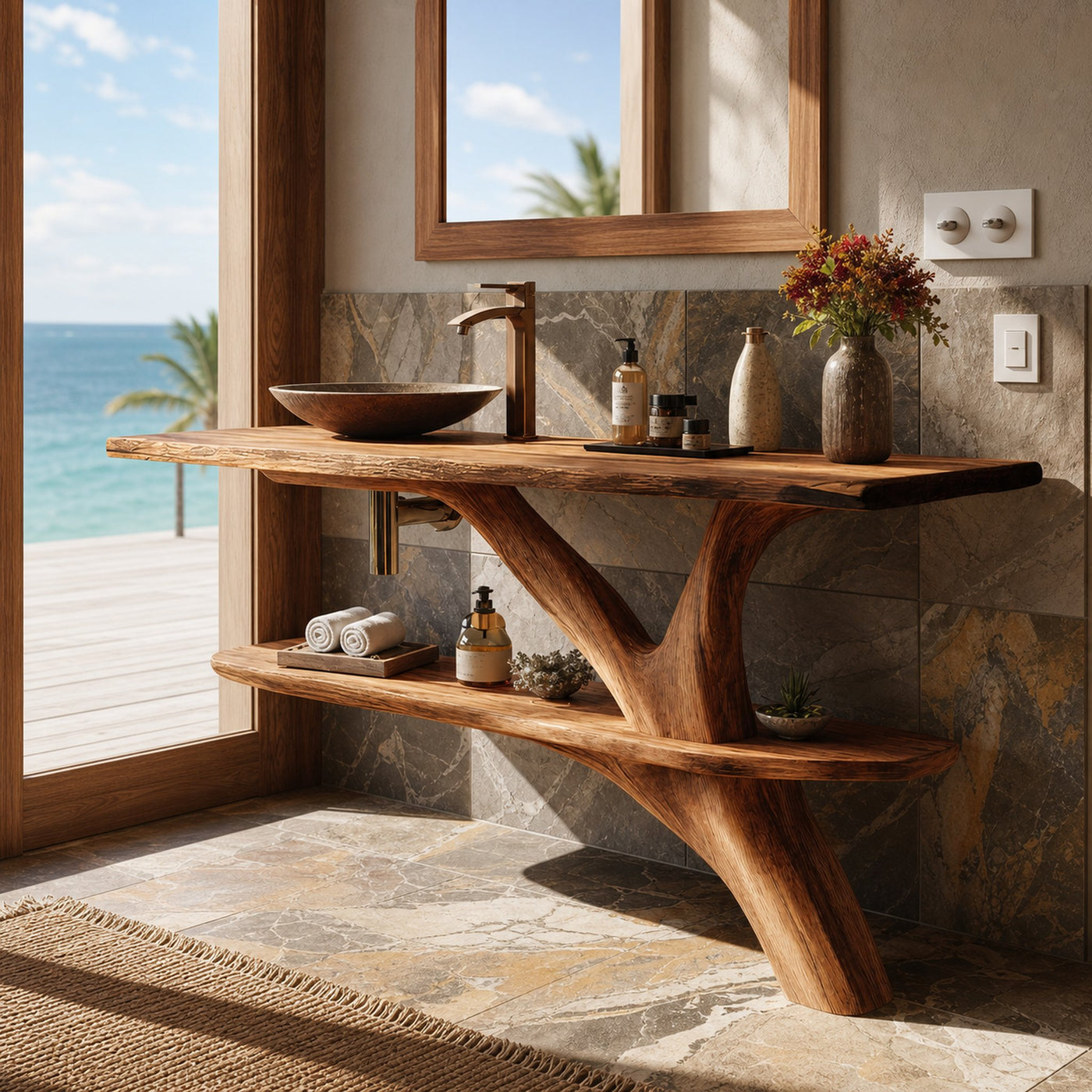 Mid Century Wooden Live Edge Bathroom Vanity For Luxury Home Decor - product view 6