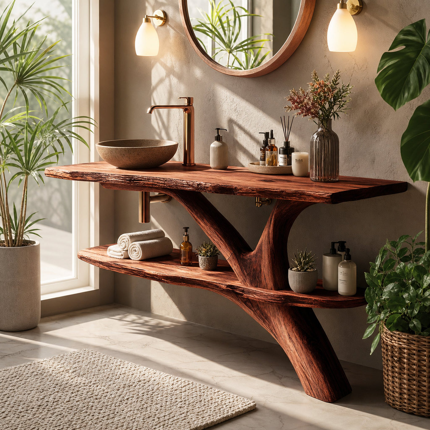 Mid Century Wooden Live Edge Bathroom Vanity For Luxury Home Decor - product view 7