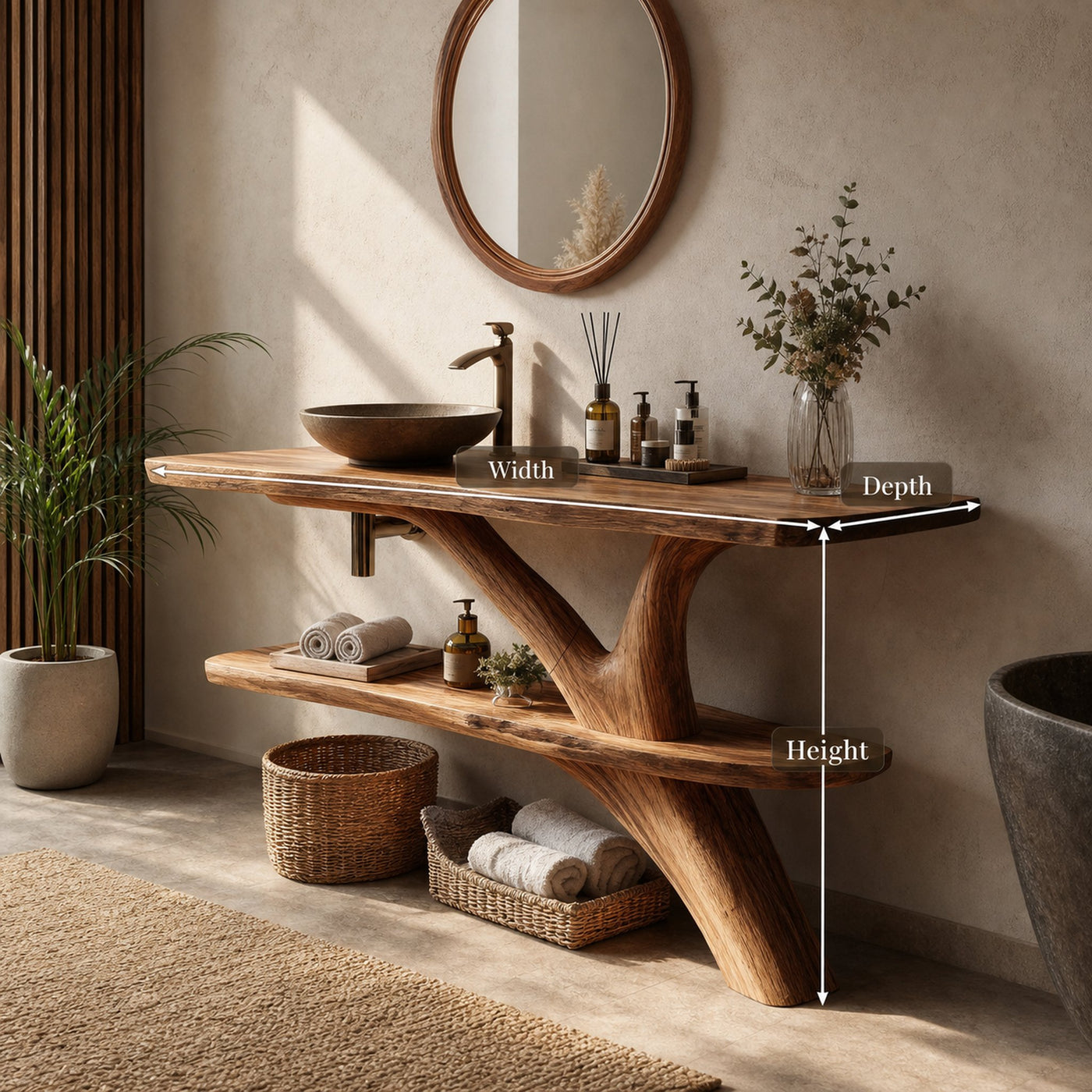 Mid Century Wooden Live Edge Bathroom Vanity For Luxury Home Decor - product view 8