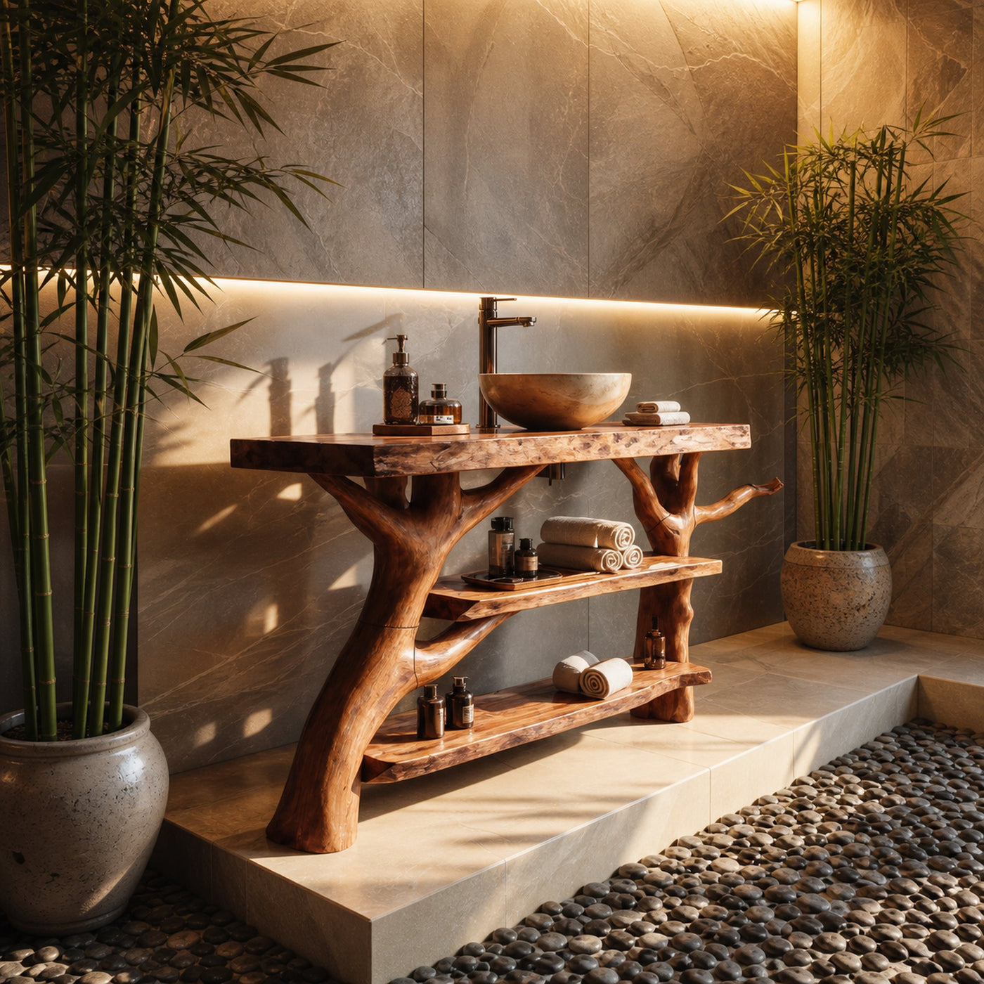 Mid Century Wooden Live Edge Bathroom Vanity For Stylish Home Furniture - product view 2
