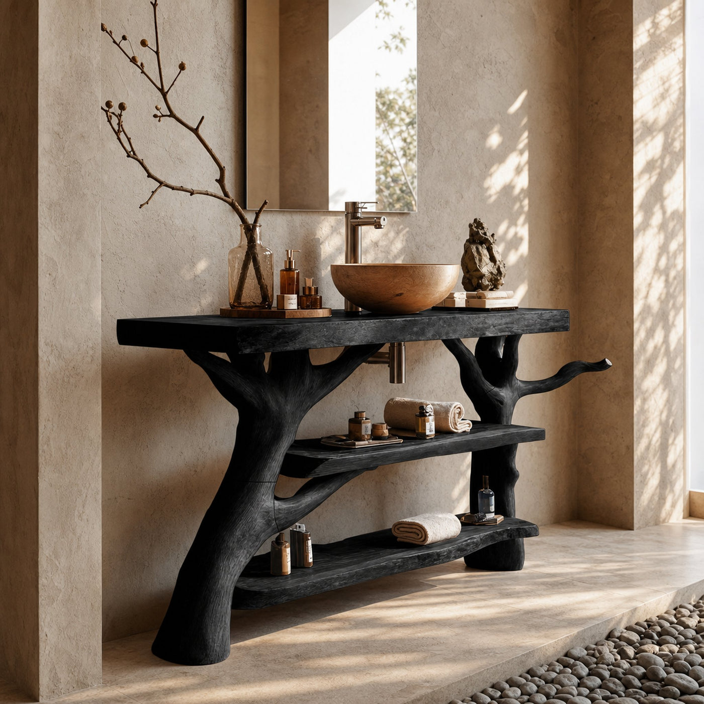 Mid Century Wooden Live Edge Bathroom Vanity For Stylish Home Furniture - product view 4