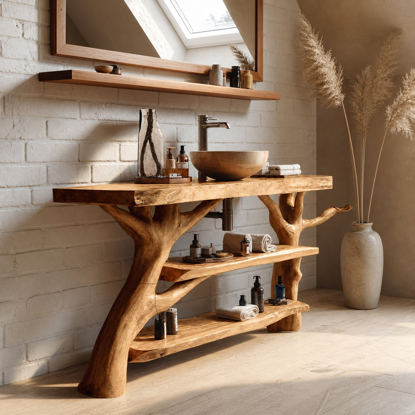 Mid Century Wooden Live Edge Bathroom Vanity For Stylish Home Furniture - product view 5