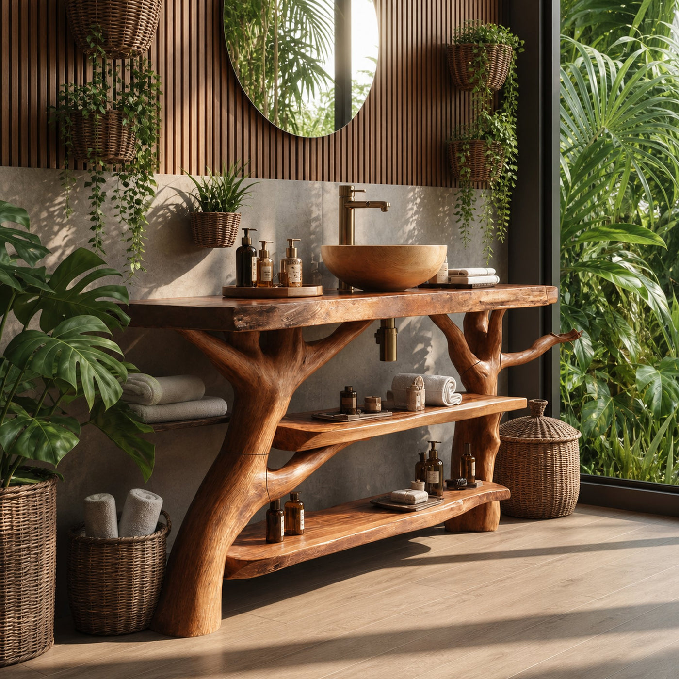 Mid Century Wooden Live Edge Bathroom Vanity For Stylish Home Furniture - product view 6