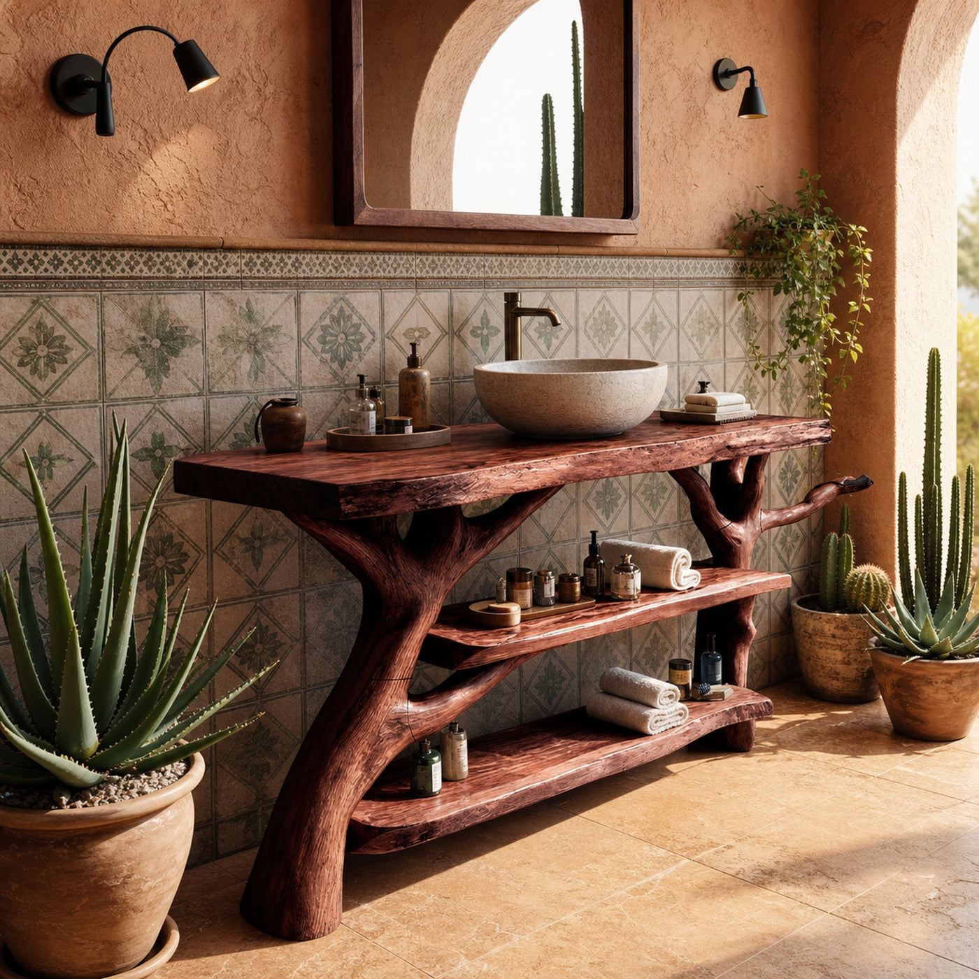 Mid Century Wooden Live Edge Bathroom Vanity For Stylish Home Furniture - product view 7