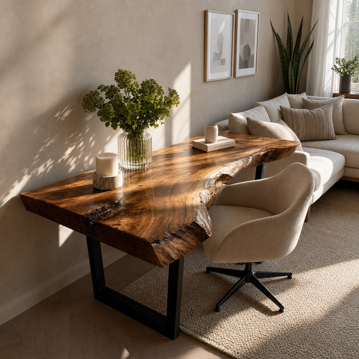 Mid Century Wooden Live Edge Desk For Living Room Decor - product view 2