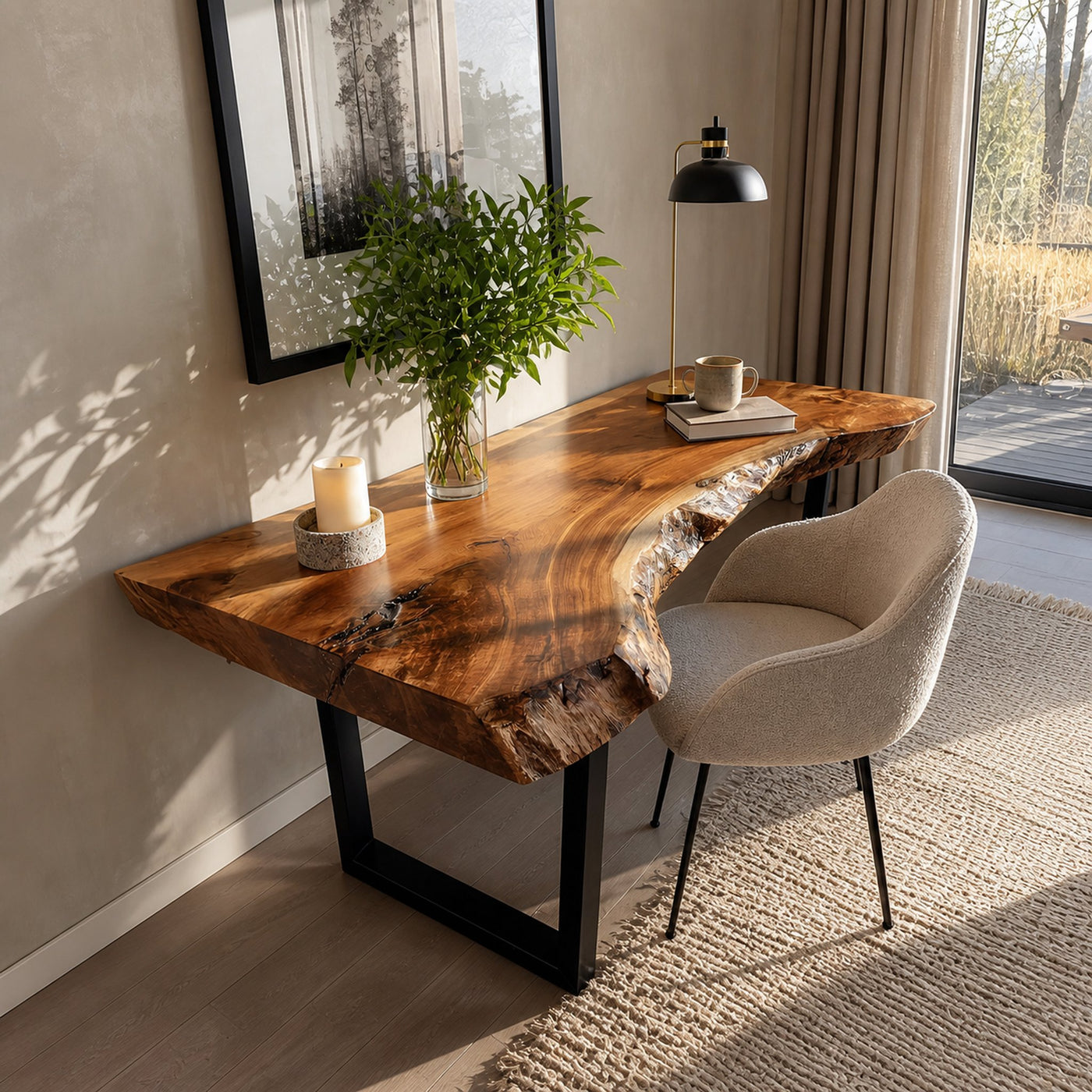 Mid Century Wooden Live Edge Desk For Living Room Decor - product view 3