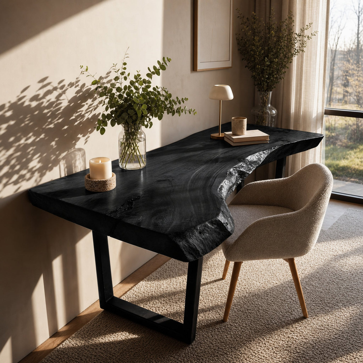 Mid Century Wooden Live Edge Desk For Living Room Decor - product view 4