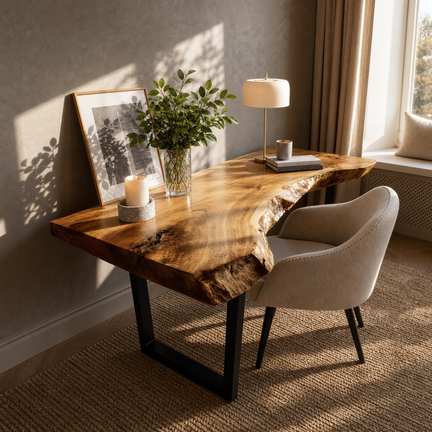 Mid Century Wooden Live Edge Desk For Living Room Decor - product view 5