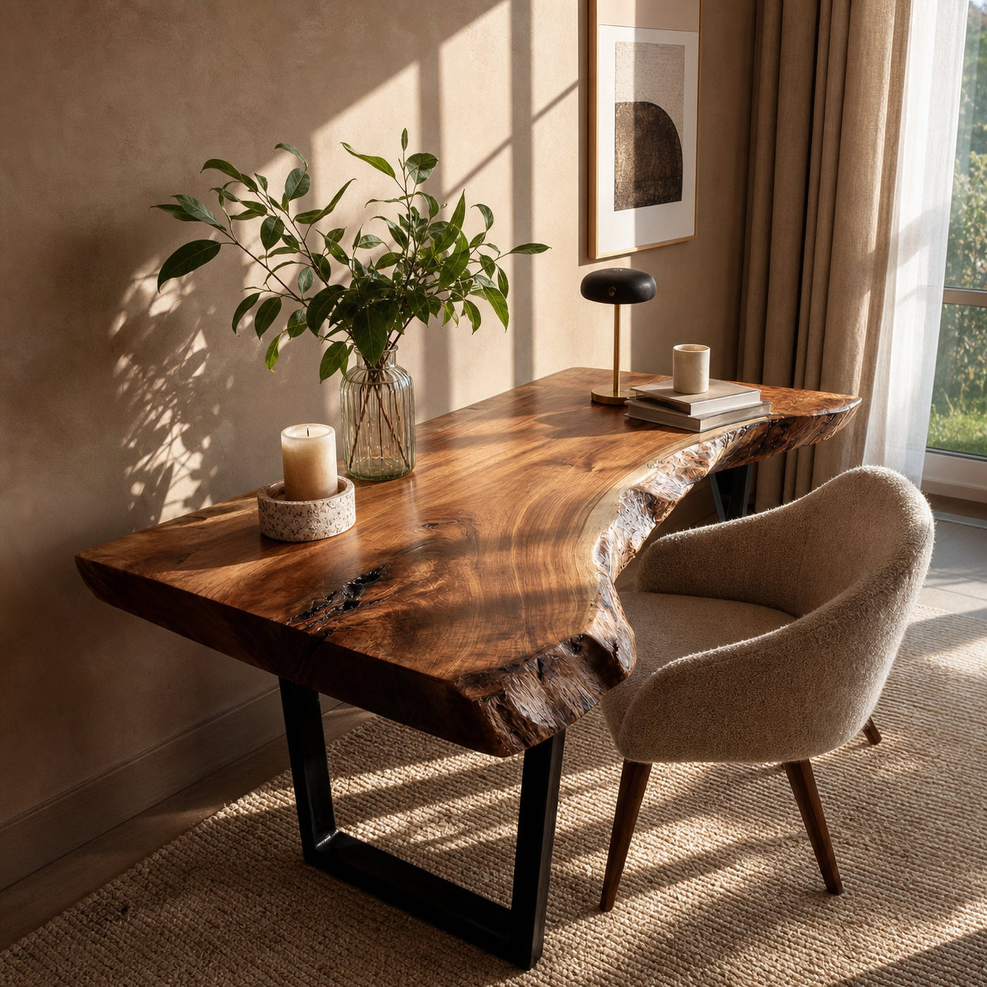 Mid Century Wooden Live Edge Desk For Living Room Decor - product view 6