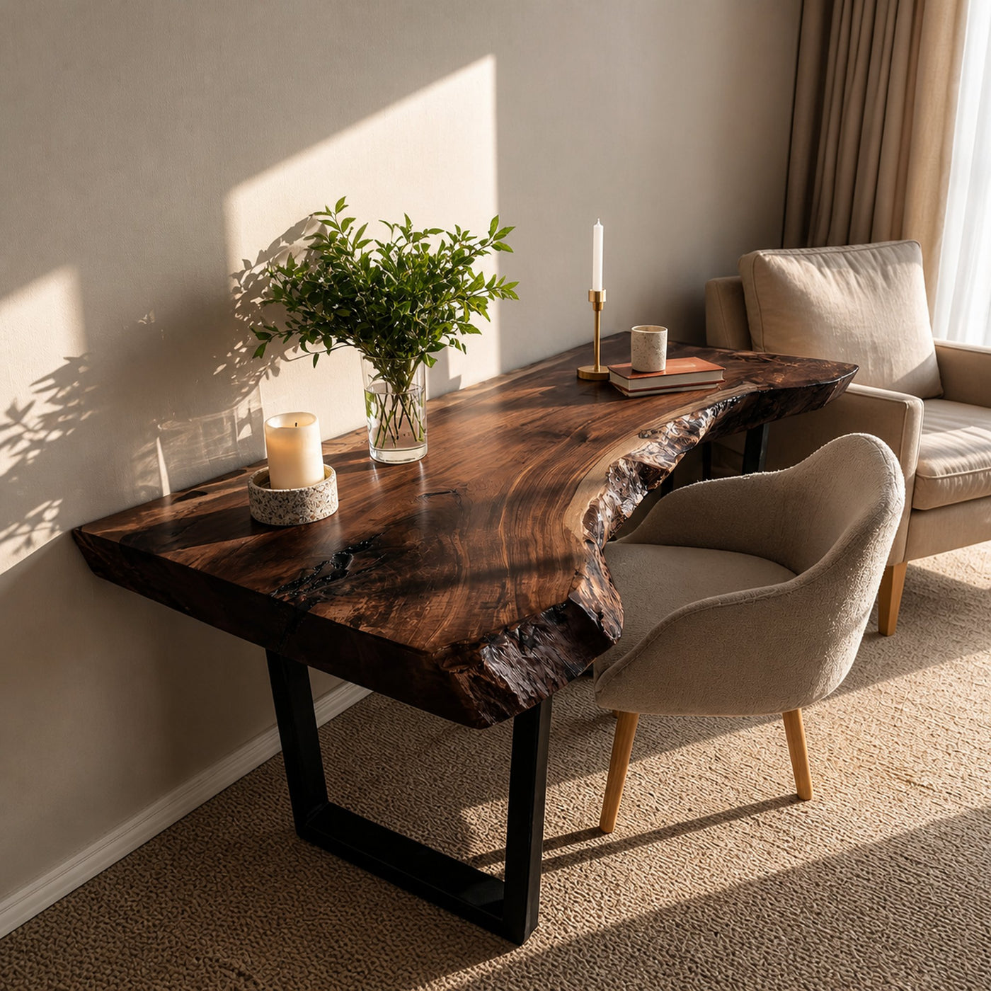 Mid Century Wooden Live Edge Desk For Living Room Decor - product view 7