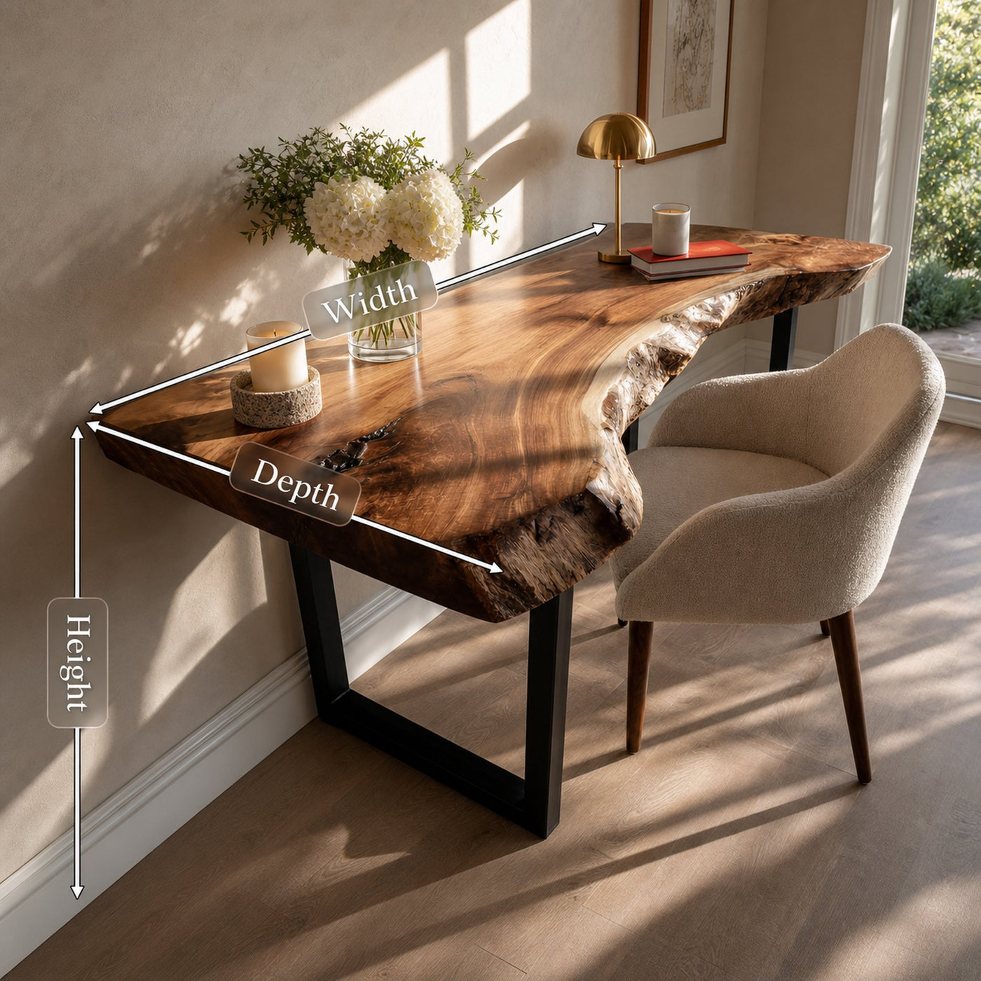 Mid Century Wooden Live Edge Desk For Living Room Decor - product view 8
