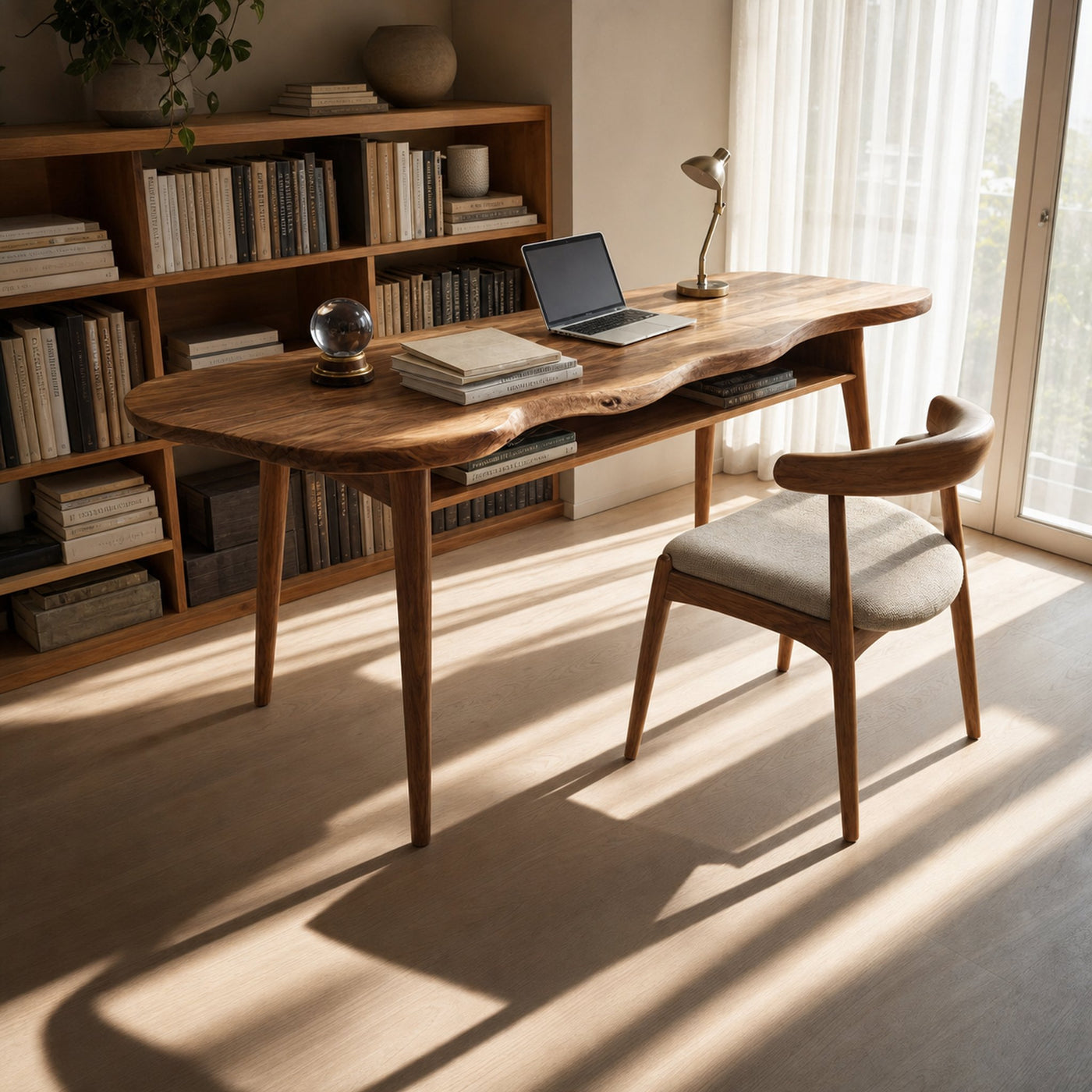Mid Century Wooden Live Edge Desk For Modern Home Office Decor