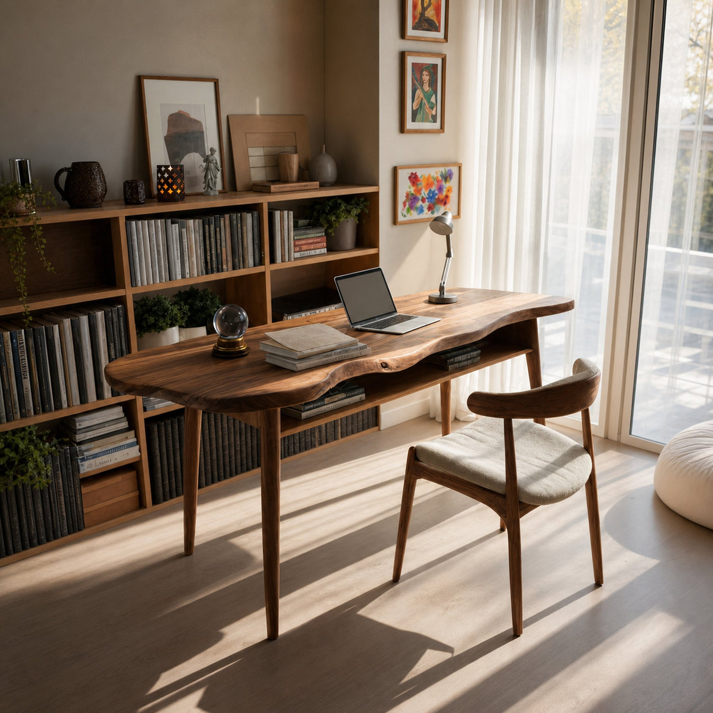 Mid Century Wooden Live Edge Desk For Modern Home Office Decor - product view 2