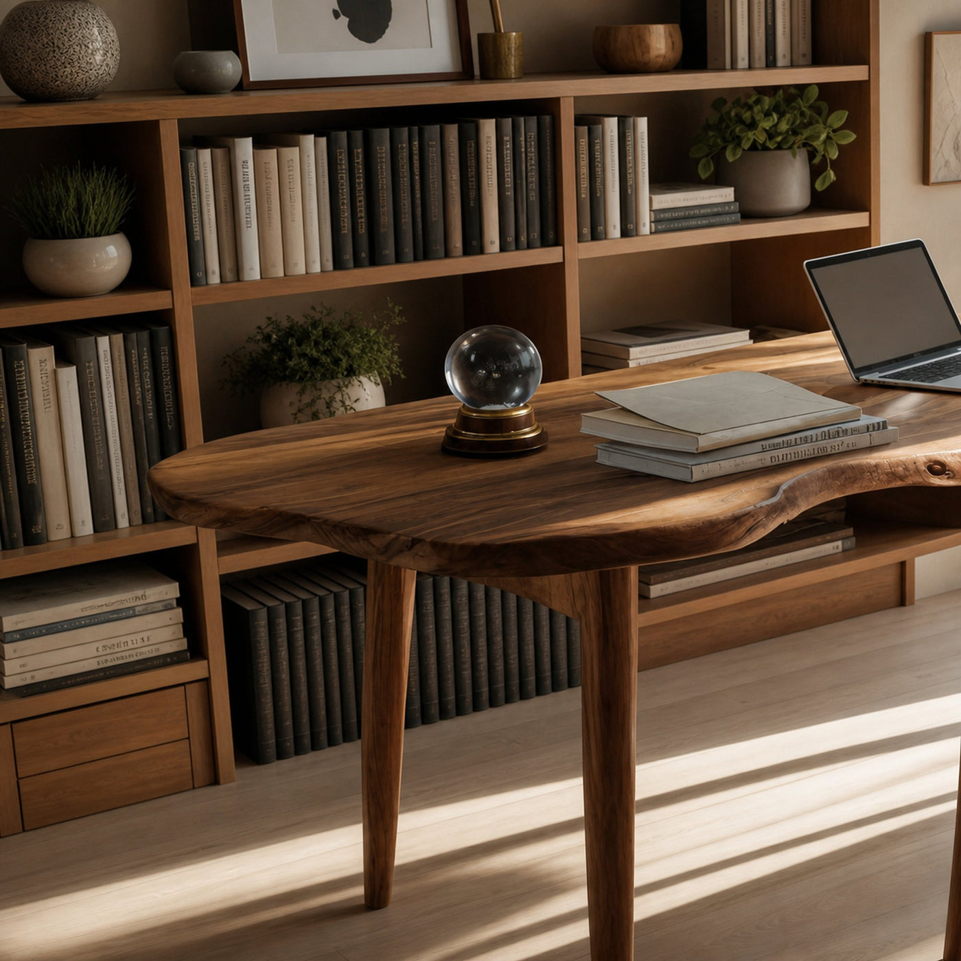 Mid Century Wooden Live Edge Desk For Modern Home Office Decor - product view 3