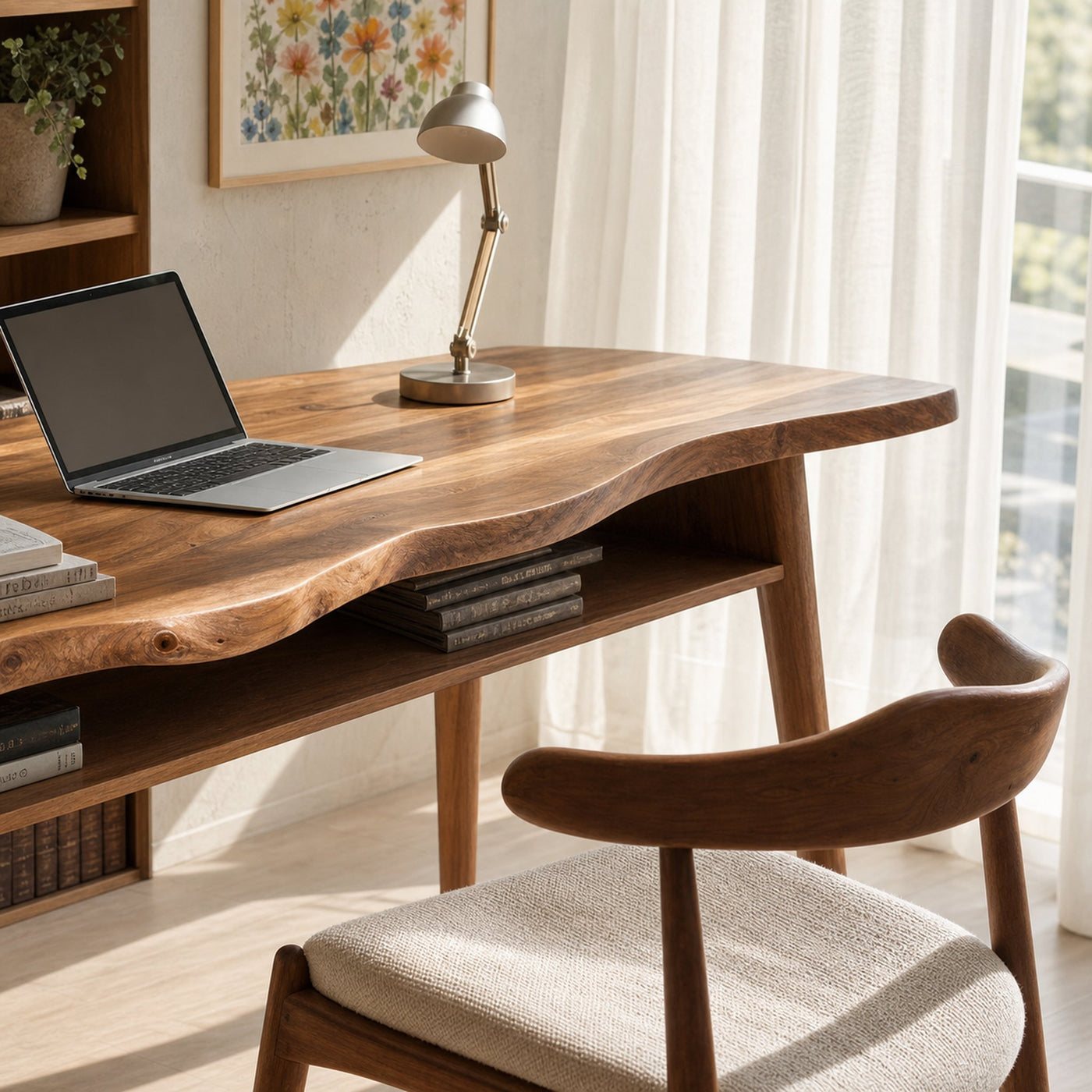 Mid Century Wooden Live Edge Desk For Modern Home Office Decor - product view 4