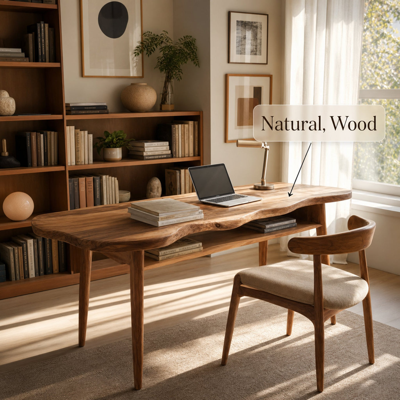 Mid Century Wooden Live Edge Desk For Modern Home Office Decor - product view 5