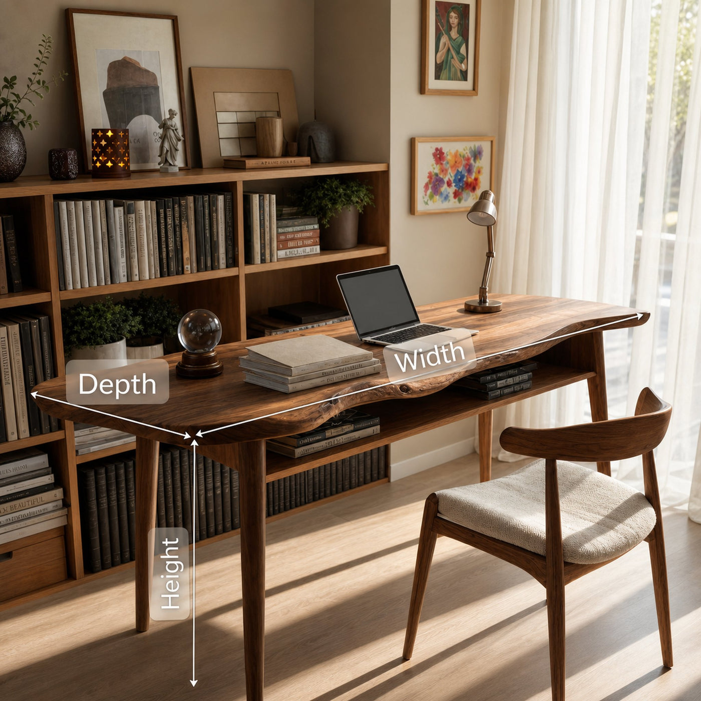 Mid Century Wooden Live Edge Desk For Modern Home Office Decor - product view 7