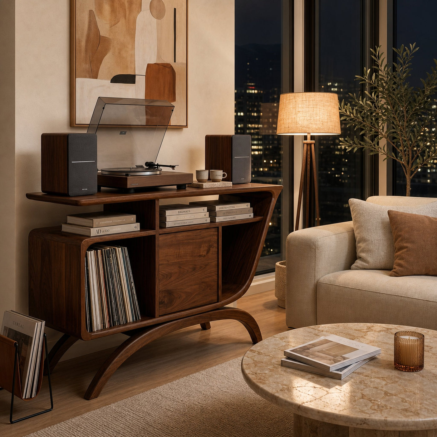 Mid Century Wooden Record Player Cabinet For Relax Room - product view 3