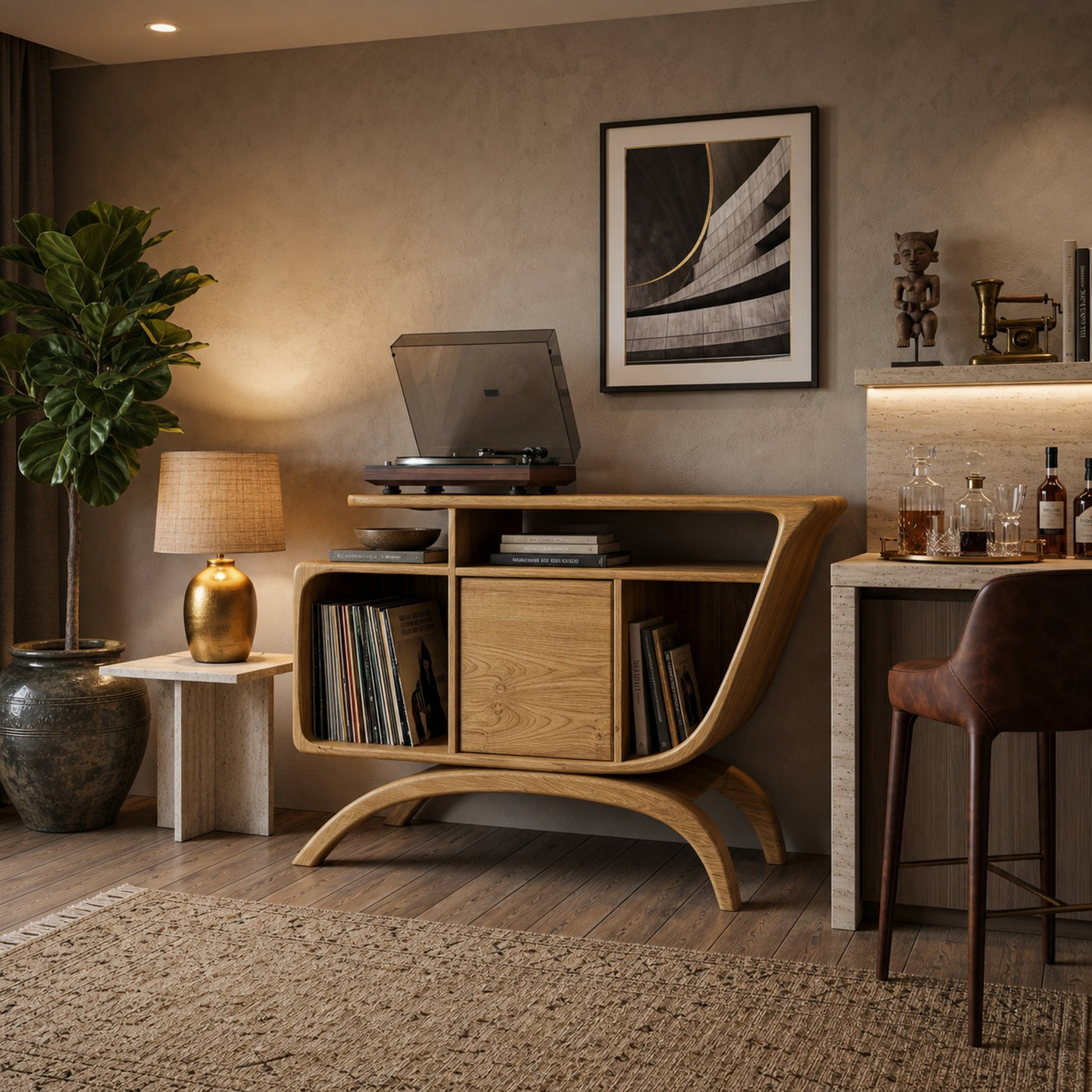 Mid Century Wooden Record Player Cabinet For Relax Room - product view 5