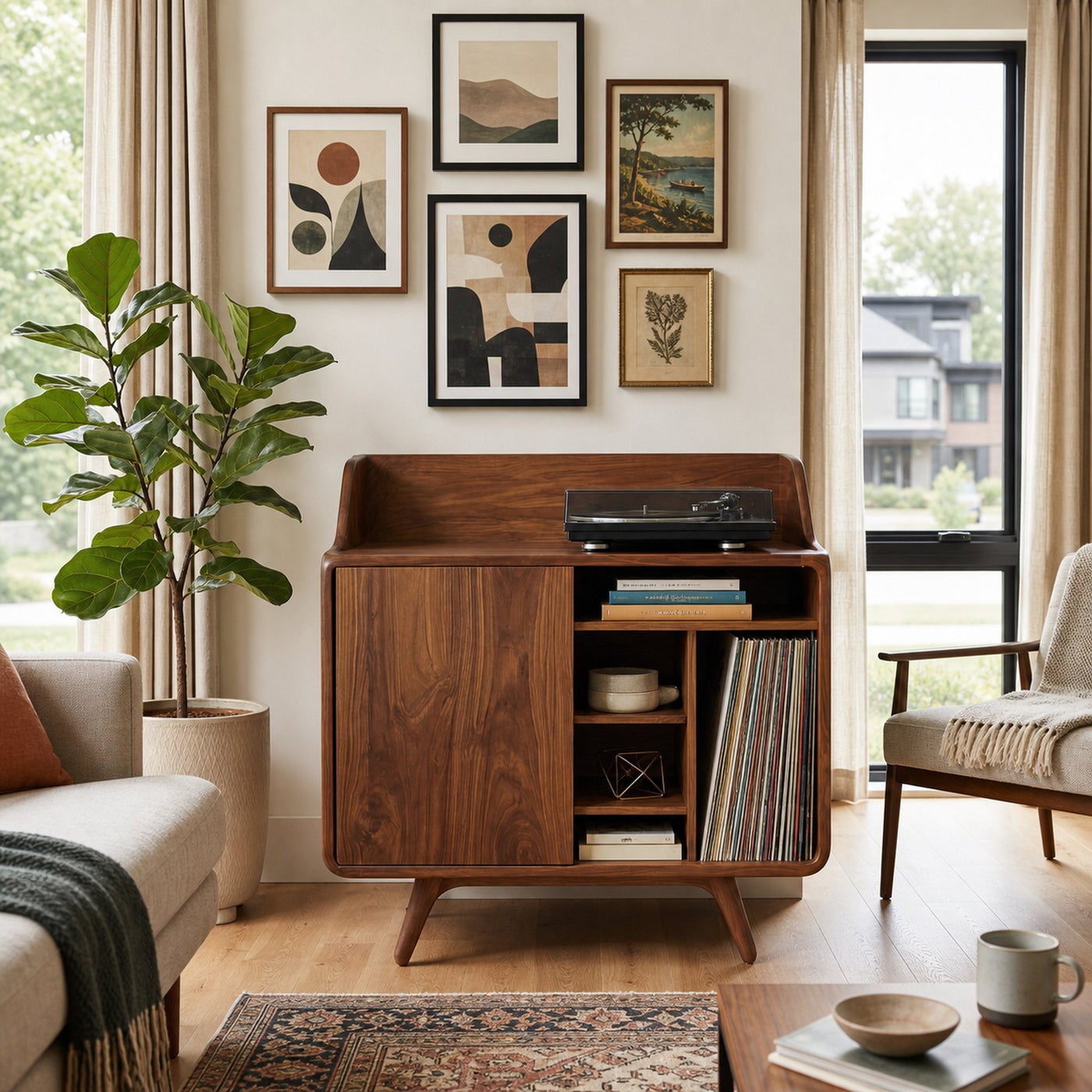Mid Century Wooden Record Player Stand For Living Room Decor