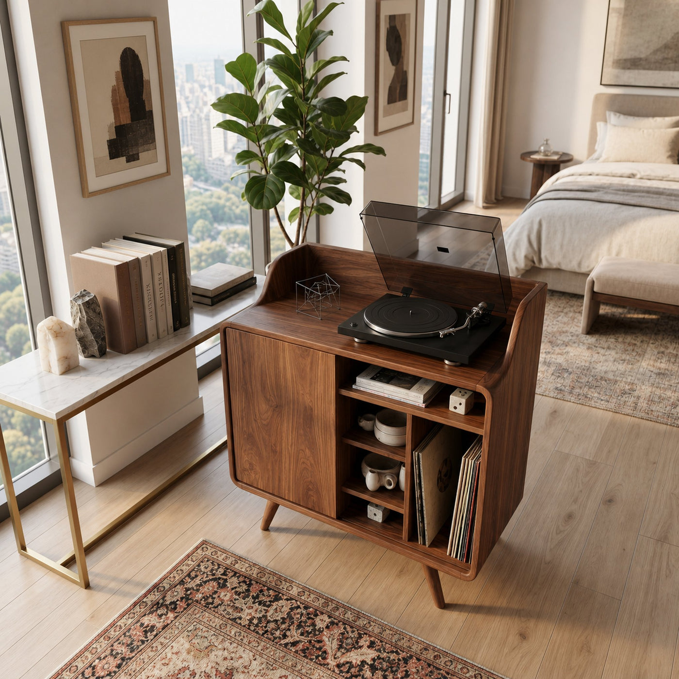 Mid Century Wooden Record Player Stand For Living Room Decor - product view 3